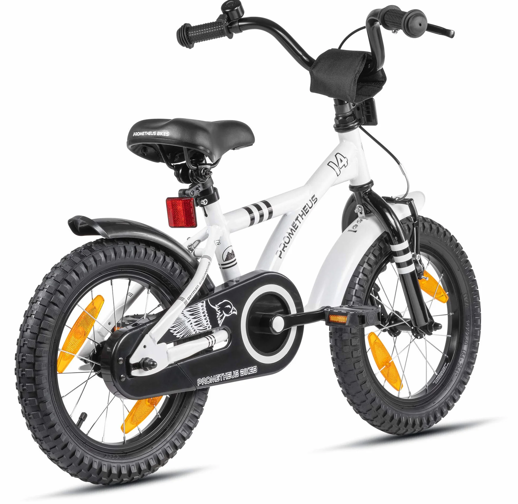 PROMETHEUS BICYCLES Rower dziecięcy 14 cali od 4 lat – rower dziecięcy, dla dziewcząt, chłopców, z kółkami podporowymi, hamulec nożny w kolorze białym