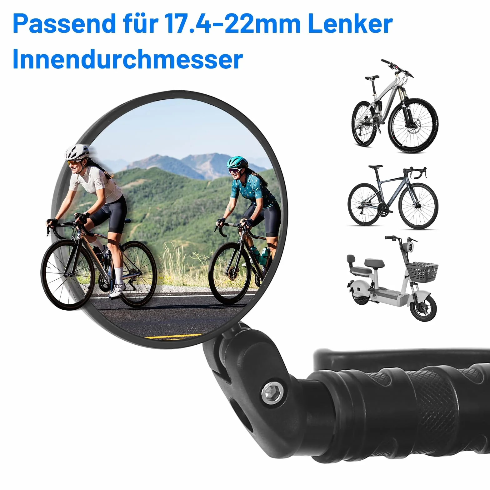 Lusterko rowerowe obracane o 360 stopni, przyjazny dla środowiska i trwały materiał ABS, uniwersalny uchwyt na kierownicę (17,4-22 mm) do rowerów miejskich, górskich, e-rowerów (2 sztuki)
