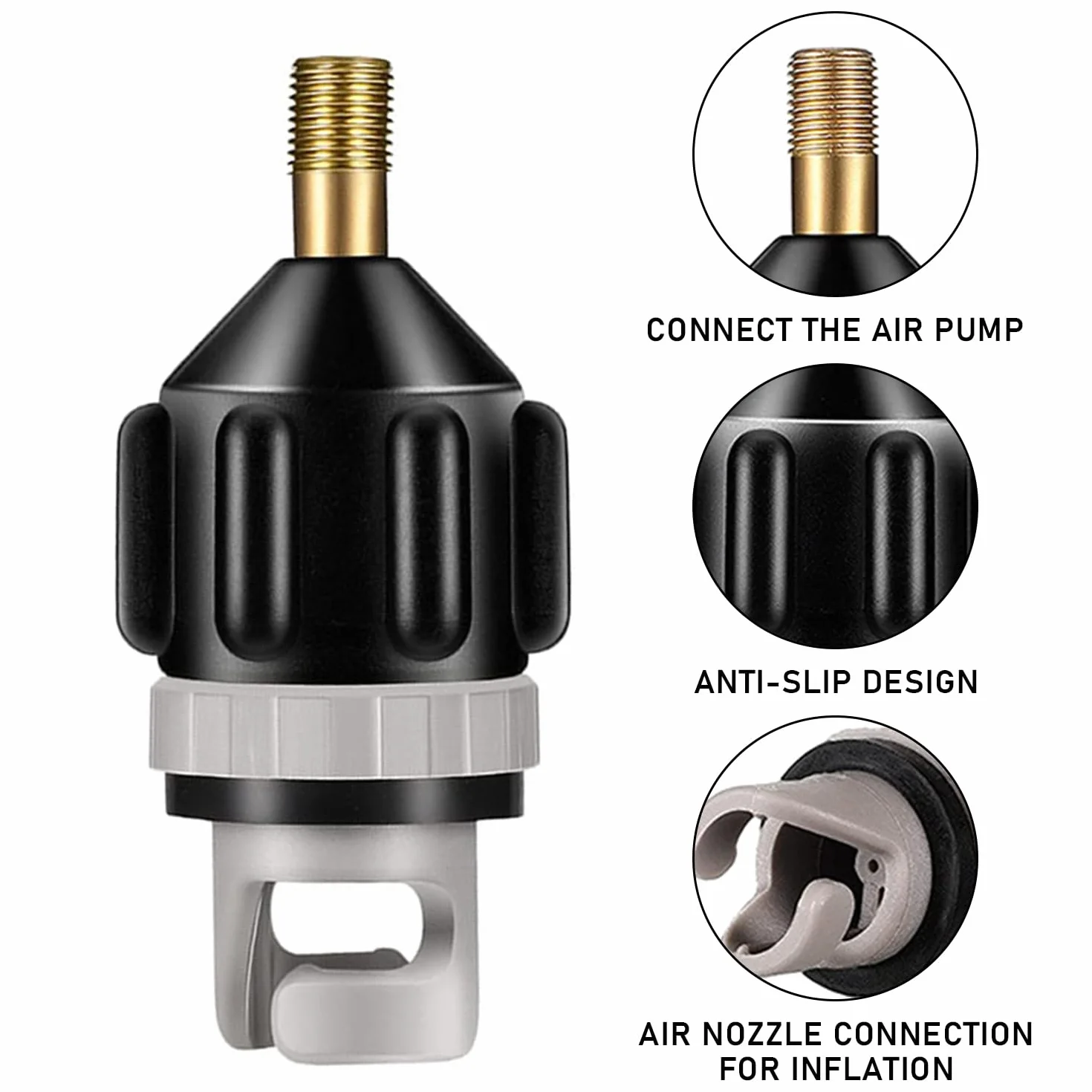 1 x adapter do zaworu powietrza, czarny pompa, adapter SUP dla mężczyzn, adapter pompki powietrza do kajaków, pontonów itp.