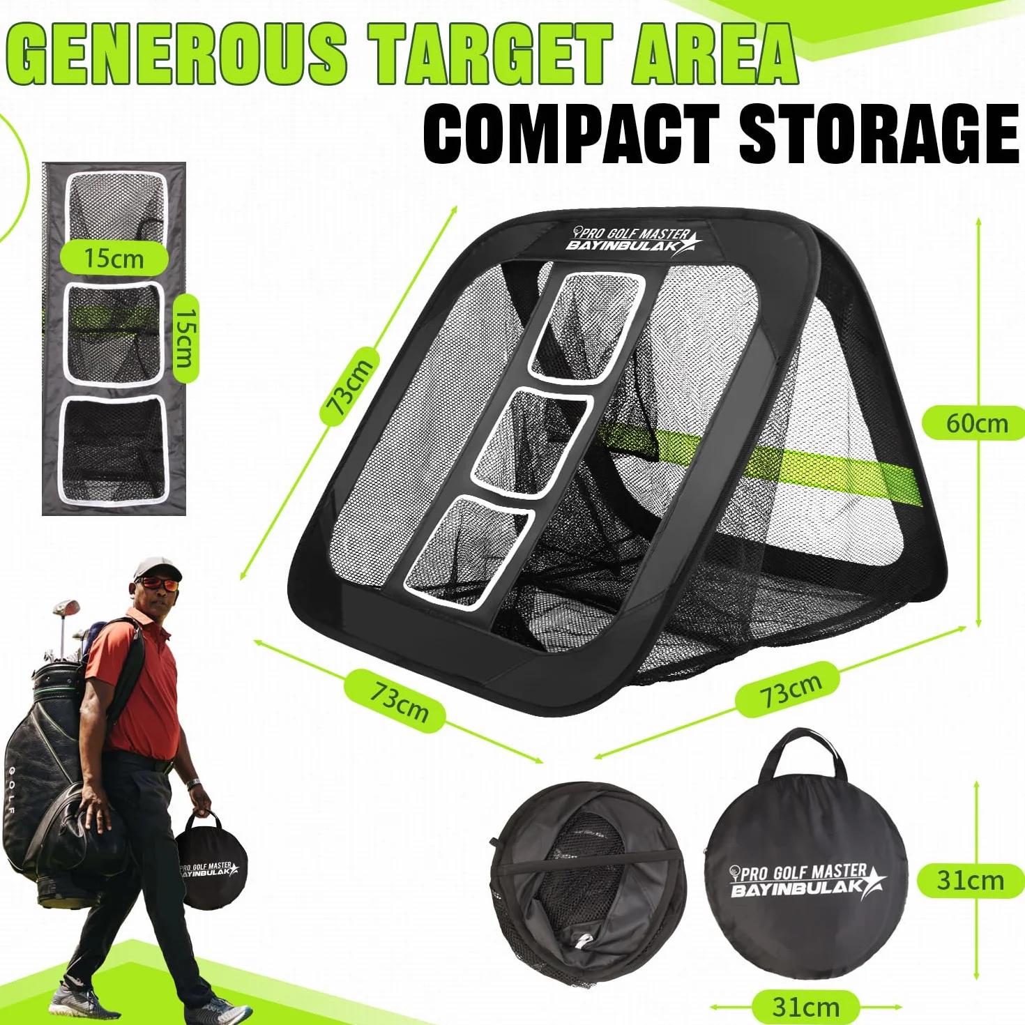 BAYINBULAK 2 w 1 Golf Chipping Practice Net Backyard Driving 2,5'×2.5' Akcesoria golfowe dla mężczyzn Prezent, 1 opakowanie