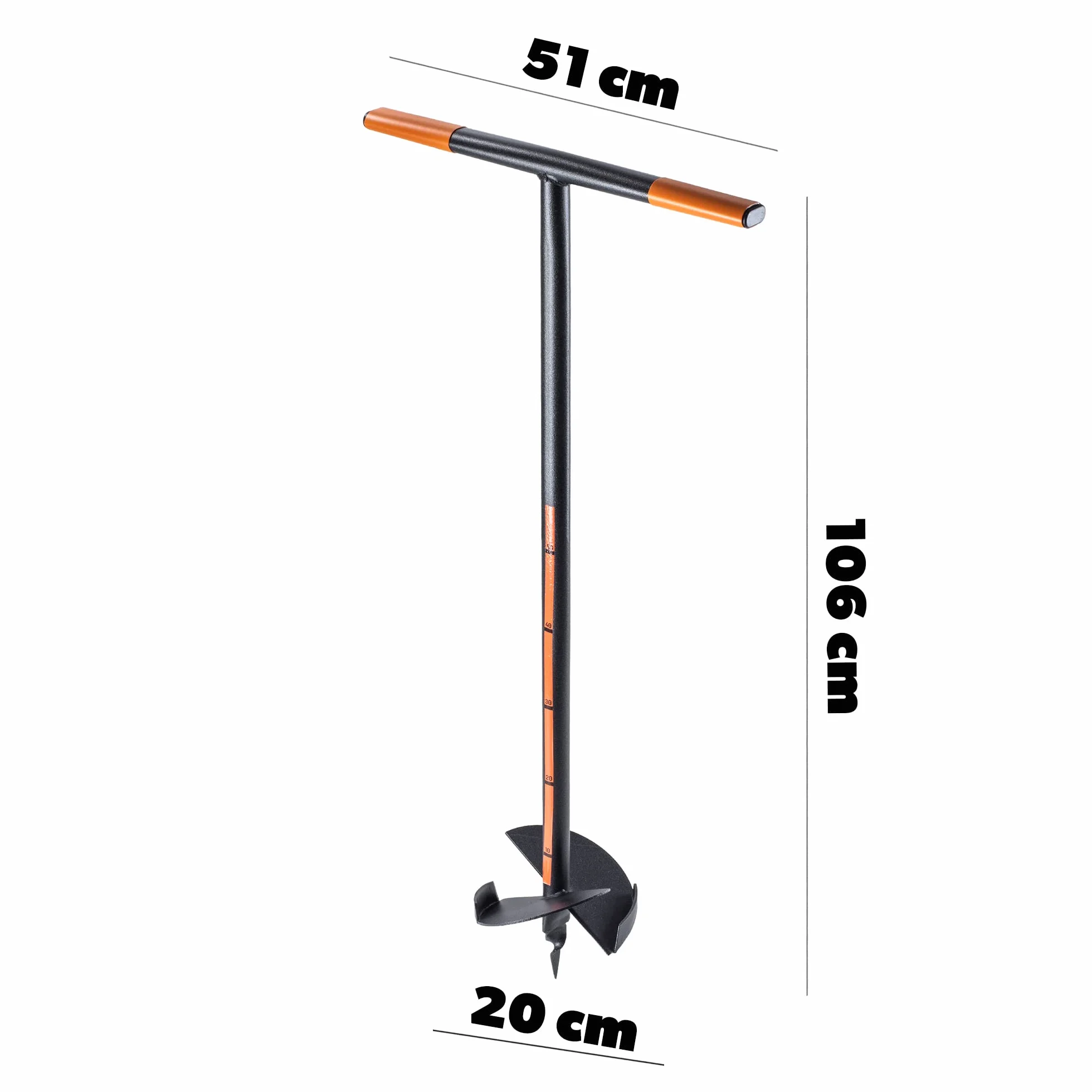 KADAX Świder ziemny ręczny 200 mm, metalowy z uchwytem poprzecznym, spiralny do ogrodu, do słupków, pali, roślin i cebulek, szybsze wiercenie stabilnych otworów