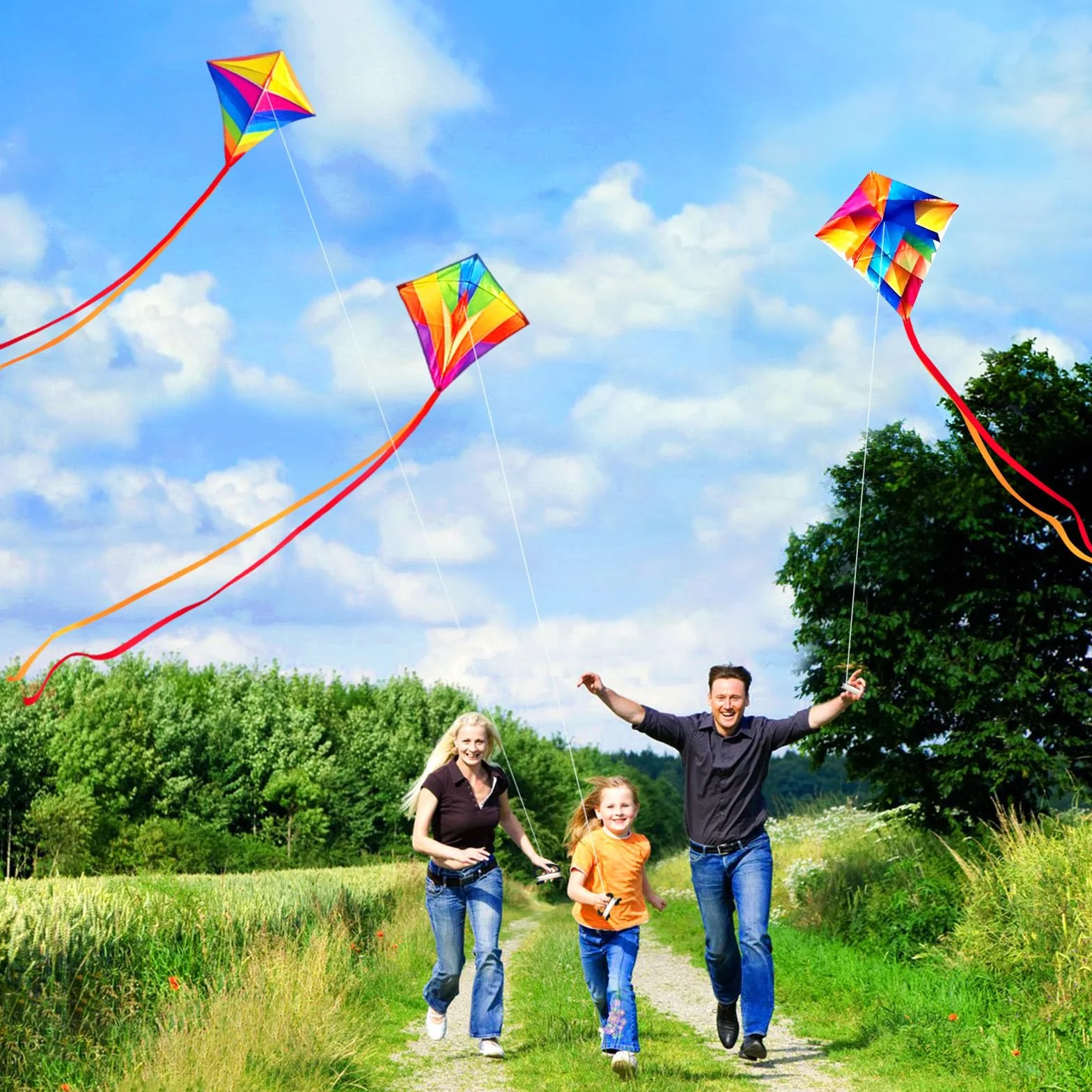 Simxkai Vibrant Diamond Kite Trio - kolorowy zestaw Easy-Fly do zabawy na świeżym powietrzu