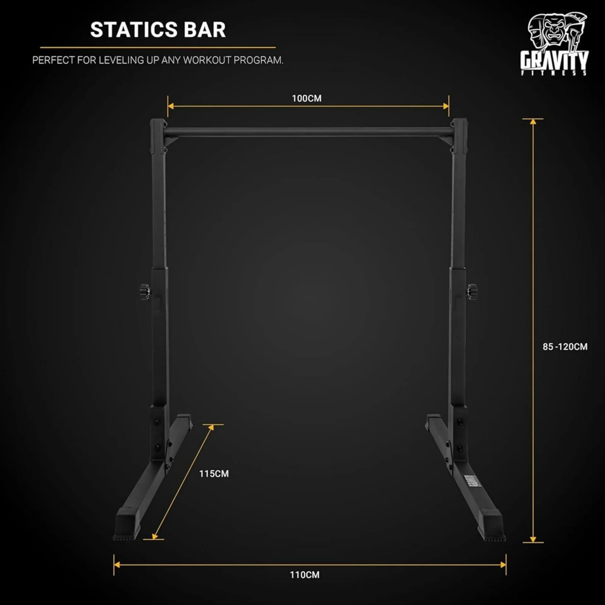 Gravity Fitness Calisthenics Statyczny drążek do treningu siłowego w domu, na siłownię, regulowana wysokość, przedni drążek dźwigni z antypoślizgowymi nóżkami, powlekany proszkowo uchwyt do treningu