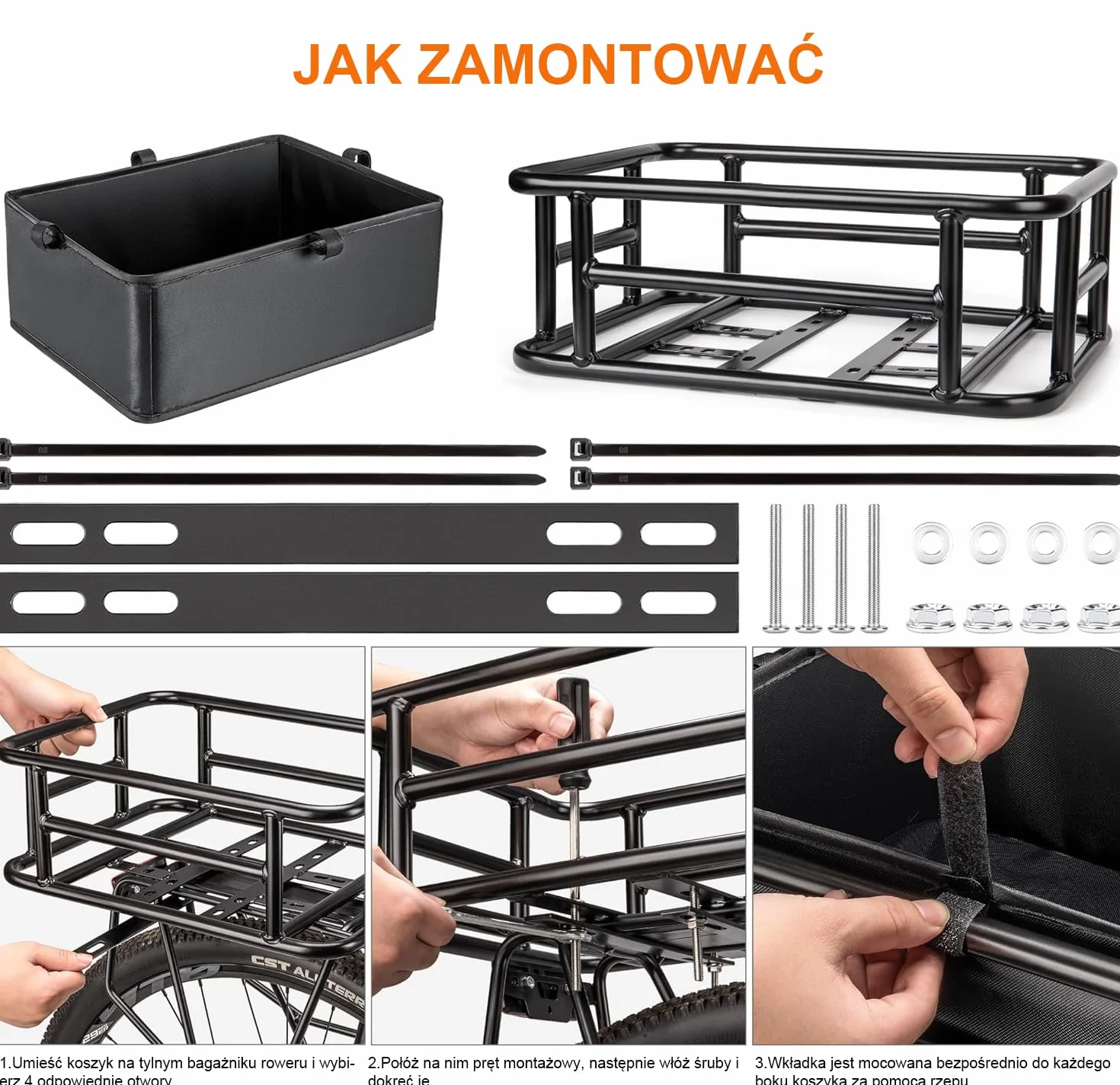 CXWXC Kosz Rowerowy z Tyłu z Siatką Cargo i Wkładką, Nośność do 6 kg i Pojemność 10 l, Kosz Rowerowy na Rower, Rower Elektryczny