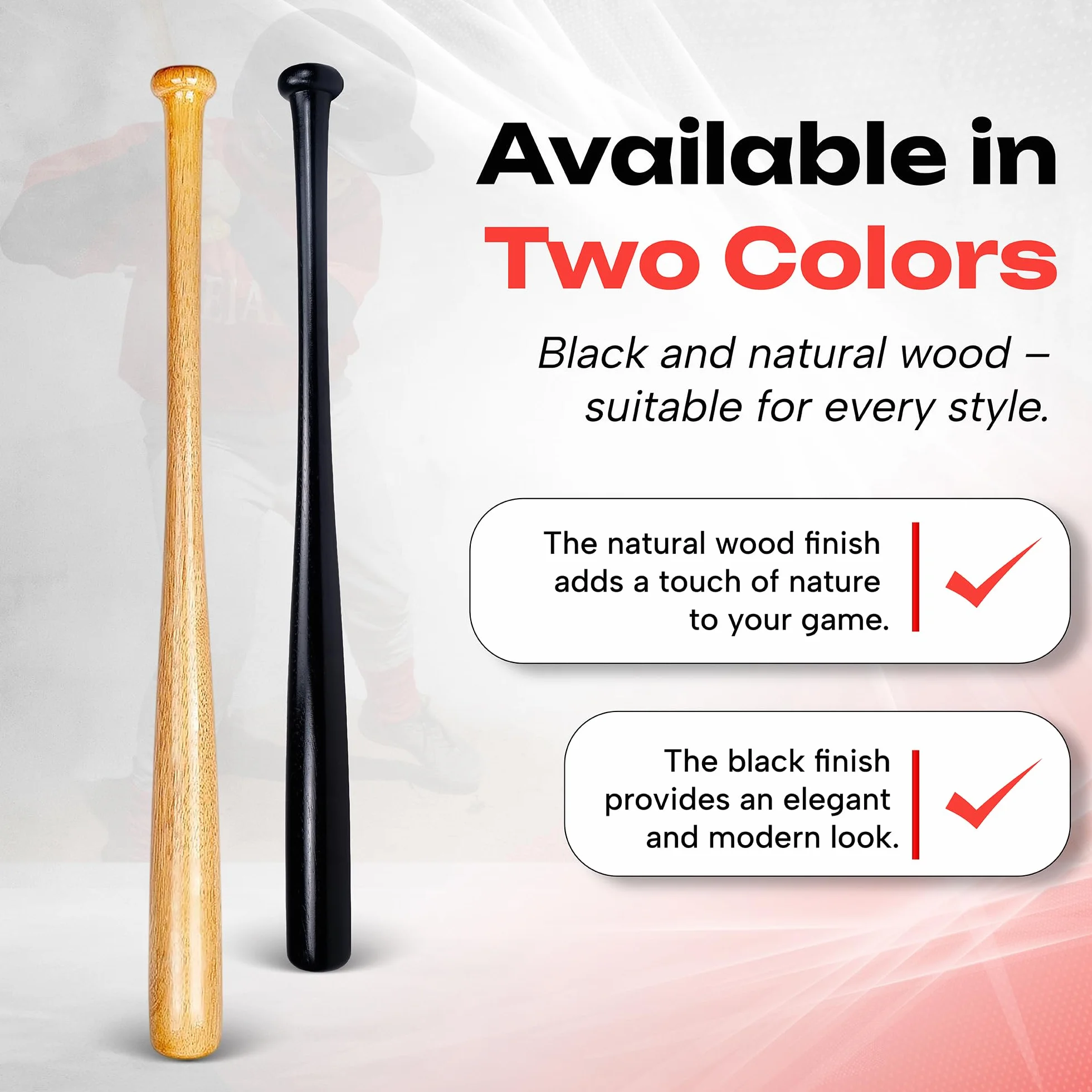 Redfield Kij baseballowy - ekologiczne lite drewno - 76 cm - 2 kolory do wyboru - czarny lub naturalne drewno