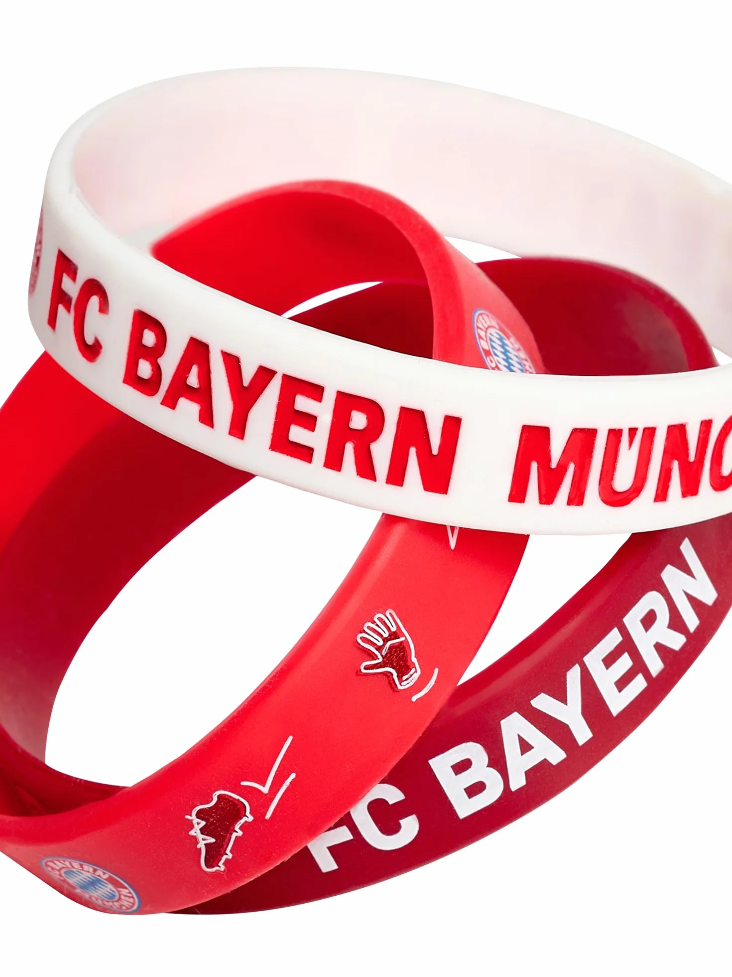 FC Bayern München Bransoletka dziecięca zestaw 3 sztuk silikon czerwony biały
