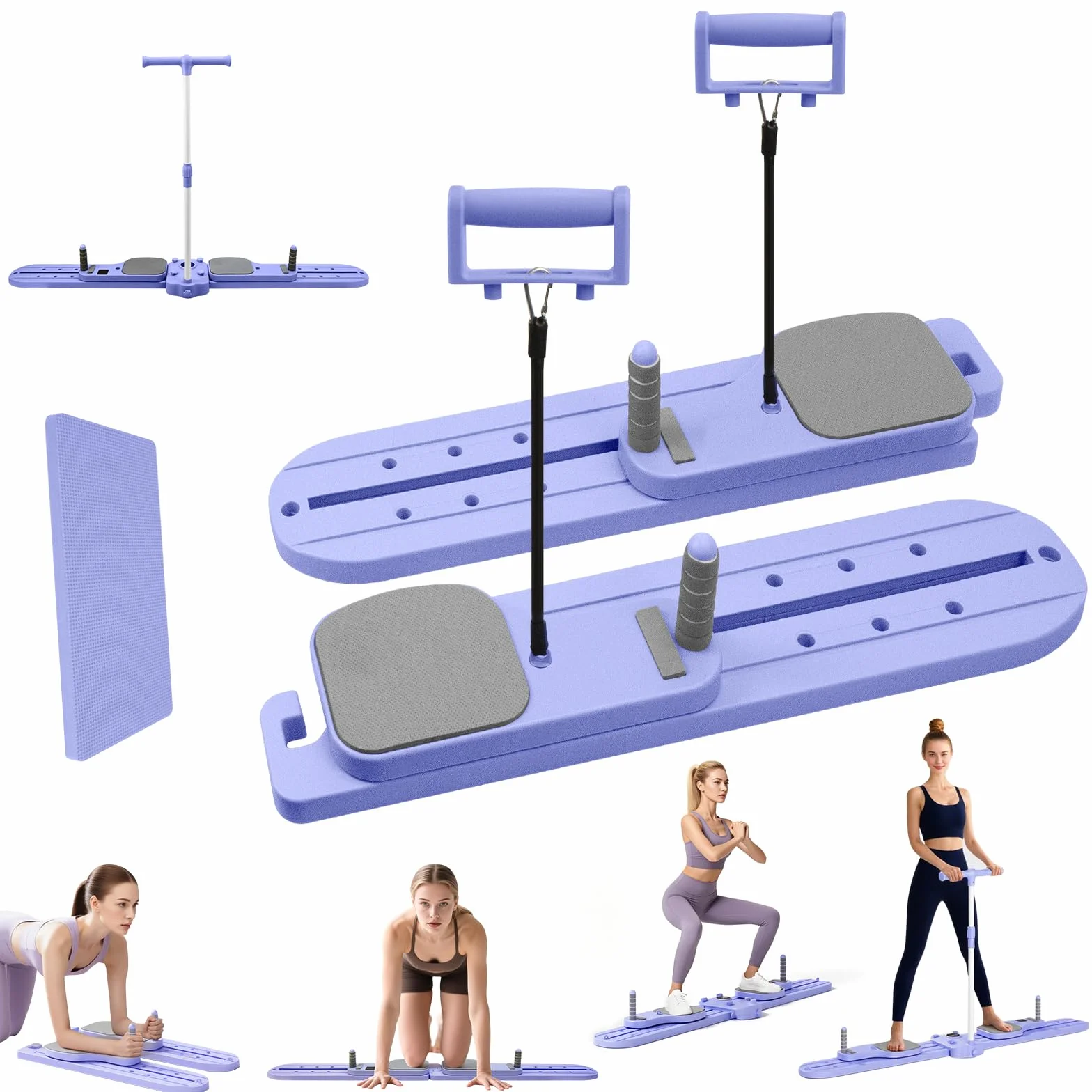 Składana deska do pilatesu 6 w 1, wielofunkcyjny reformer z maszyną narciarską, linką napinającą, drążkami push-up