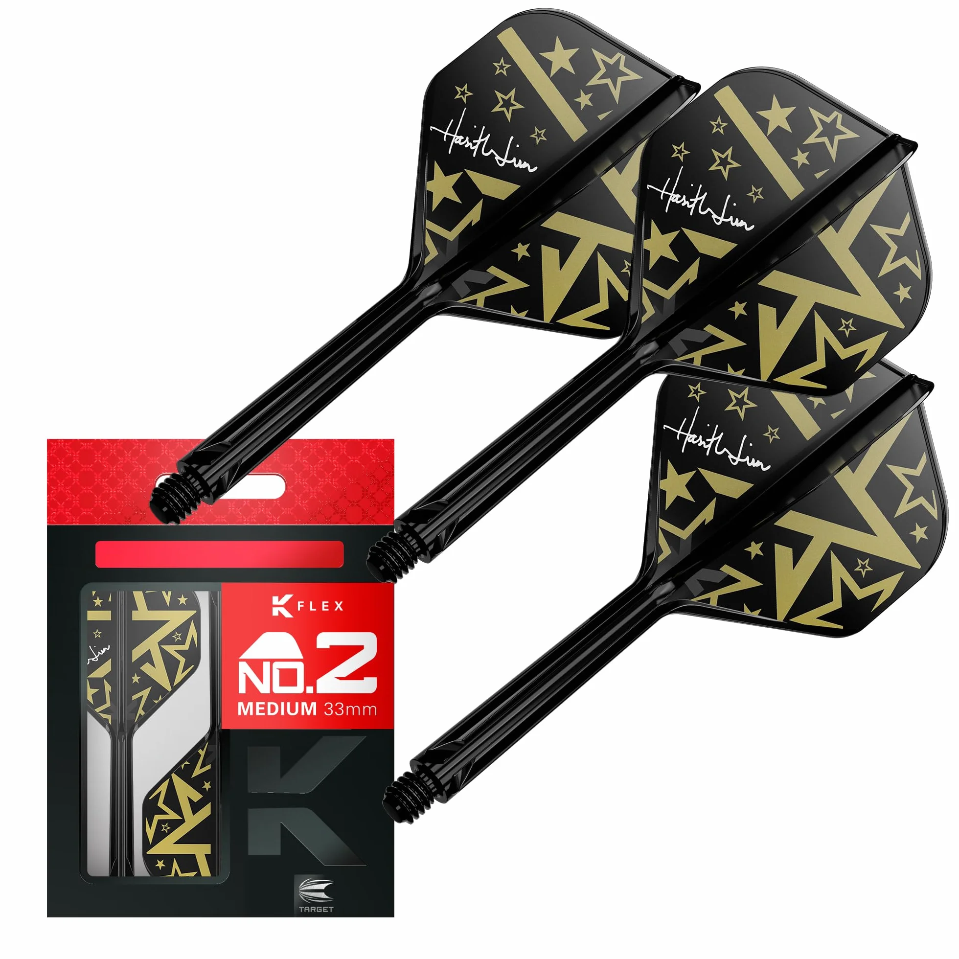 Target Japan Hot Shot K Flex Dart Flights and Shafts System, No.2 | Zestaw 3 kflex All In One Flight, Player Edition Harith Lim Akcesoria do rzutek | K-Flex Dart Stem – Short/Intermediate/Medium
