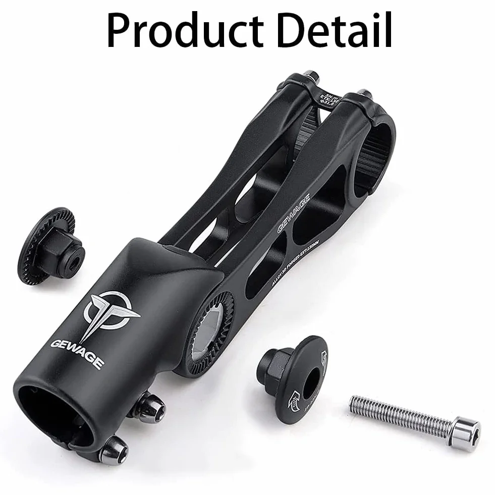 GEWAGE Regulowany Wspornik Kierownicy MTB/Szosowy/BMX – Podniesienie Kierownicy -130° do +90°, 75/95/130 mm, 31,8 mm, Aluminium 3D – Sportowa lub komfortowa jazda (825D-130)