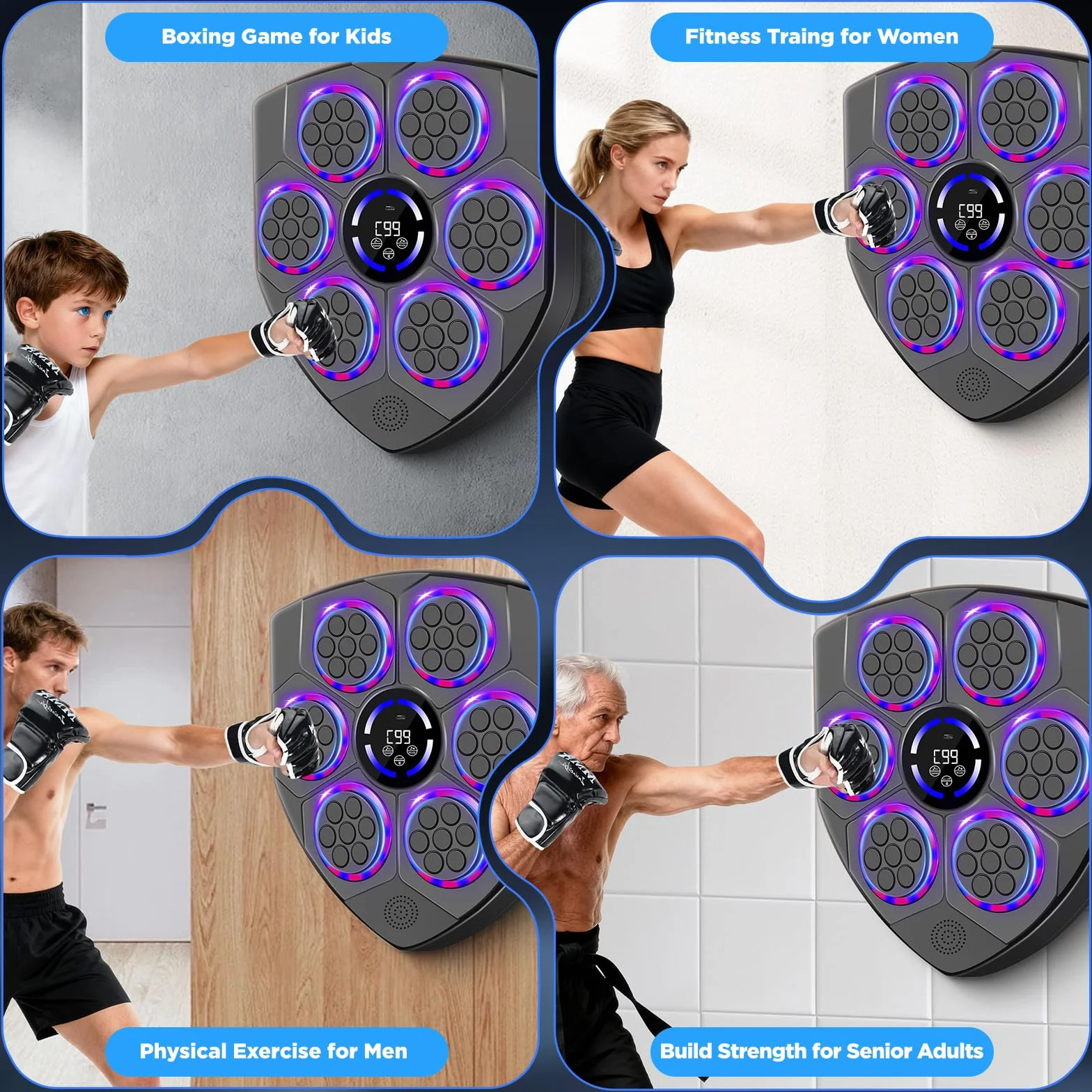 Music Boxing Machine dla dorosłych, inteligentna muzyczna maszyna do boksu Bluetooth z rękawicami bokserskimi, elektroniczny ścienny dziurkacz do domu, siłownia, trening, wewnątrz