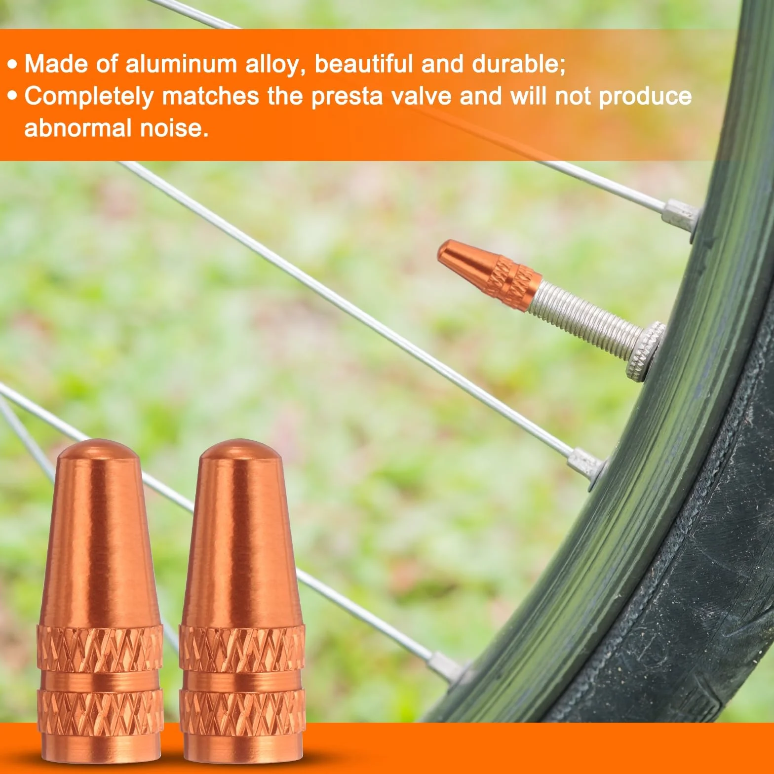 QUARKZMAN 6 sztuk nakrętek na wentyle rowerowe z anodowanego aluminium, nakrętki na wentyle powietrzne, osłonki przeciwpyłowe do MTB, rowerów wyścigowych, rowerów, pomarańczowe