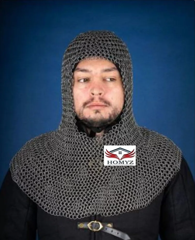 Średniowieczna kolcza kaptur Coif Armor Chainmail Hood Larp Sca Costume