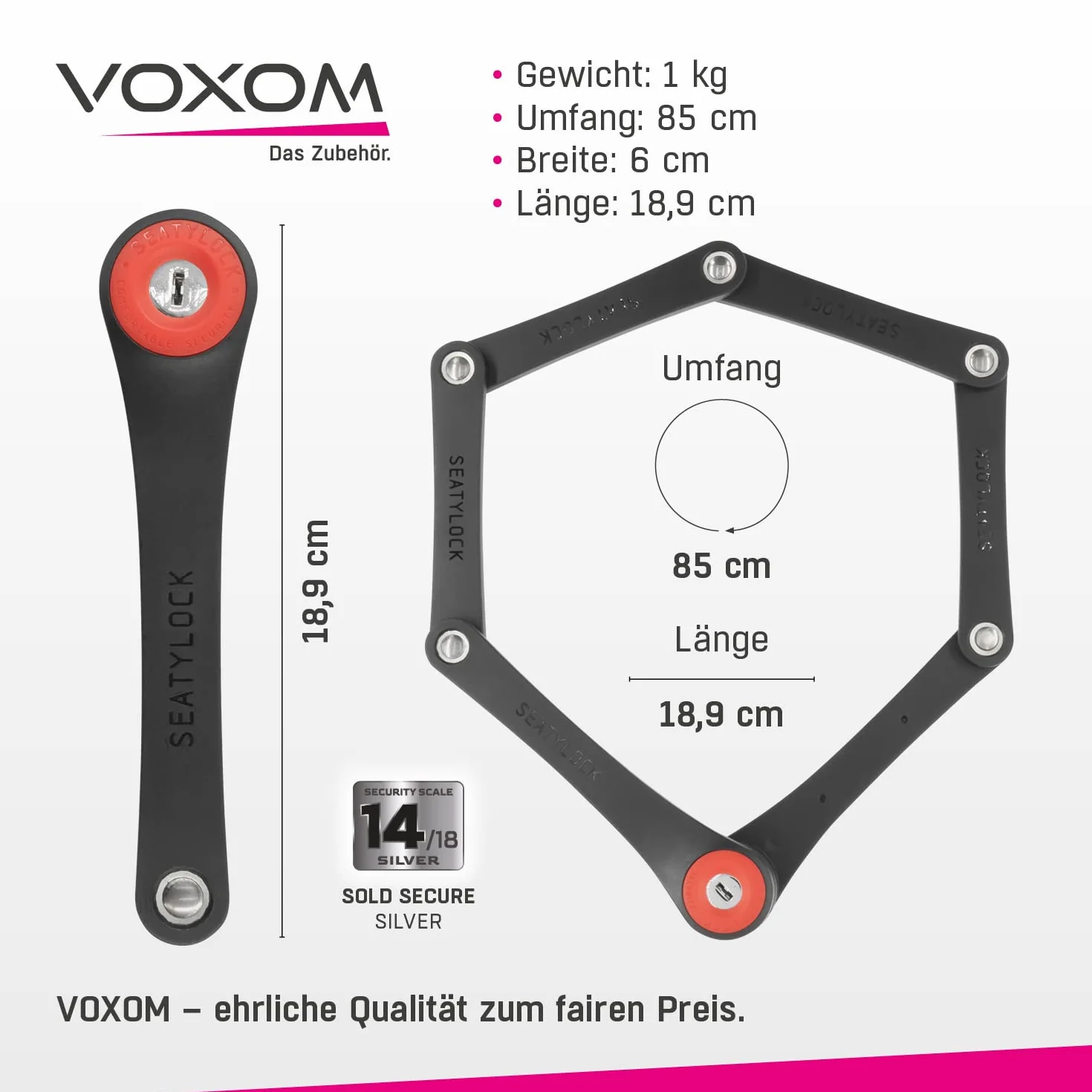 Voxom Zamek rowerowy Foldylock Compact, czarny, 85 cm