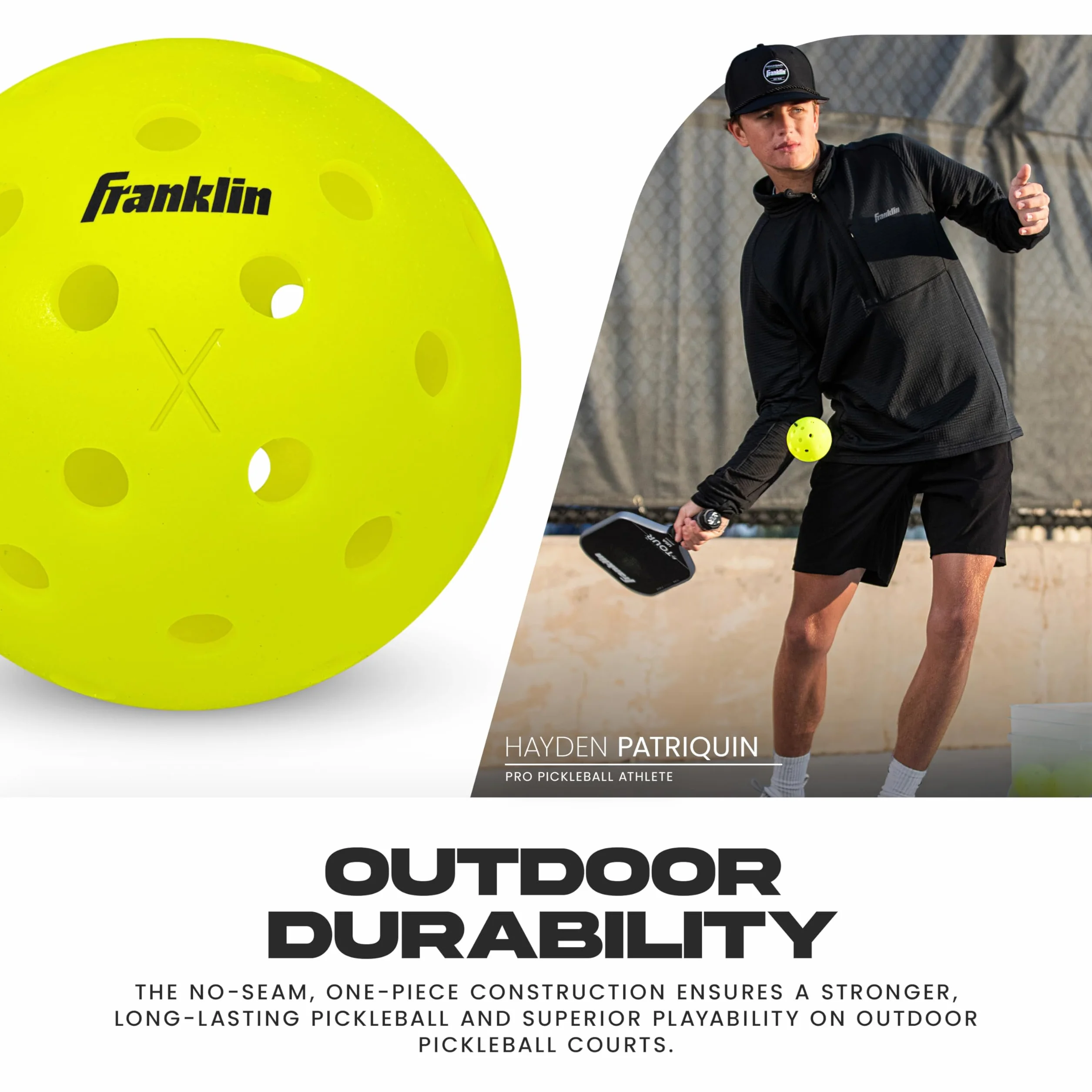 Franklin Sports X-40 Outdoor Pickleballs Oficjalna piłka USA Pickleball, APP Tour + Pickleball US Open – zestaw 3, 12, 36 wiaderek, opakowania zbiorcze 50, 100 + 400 szt. zgodnych z przepisami