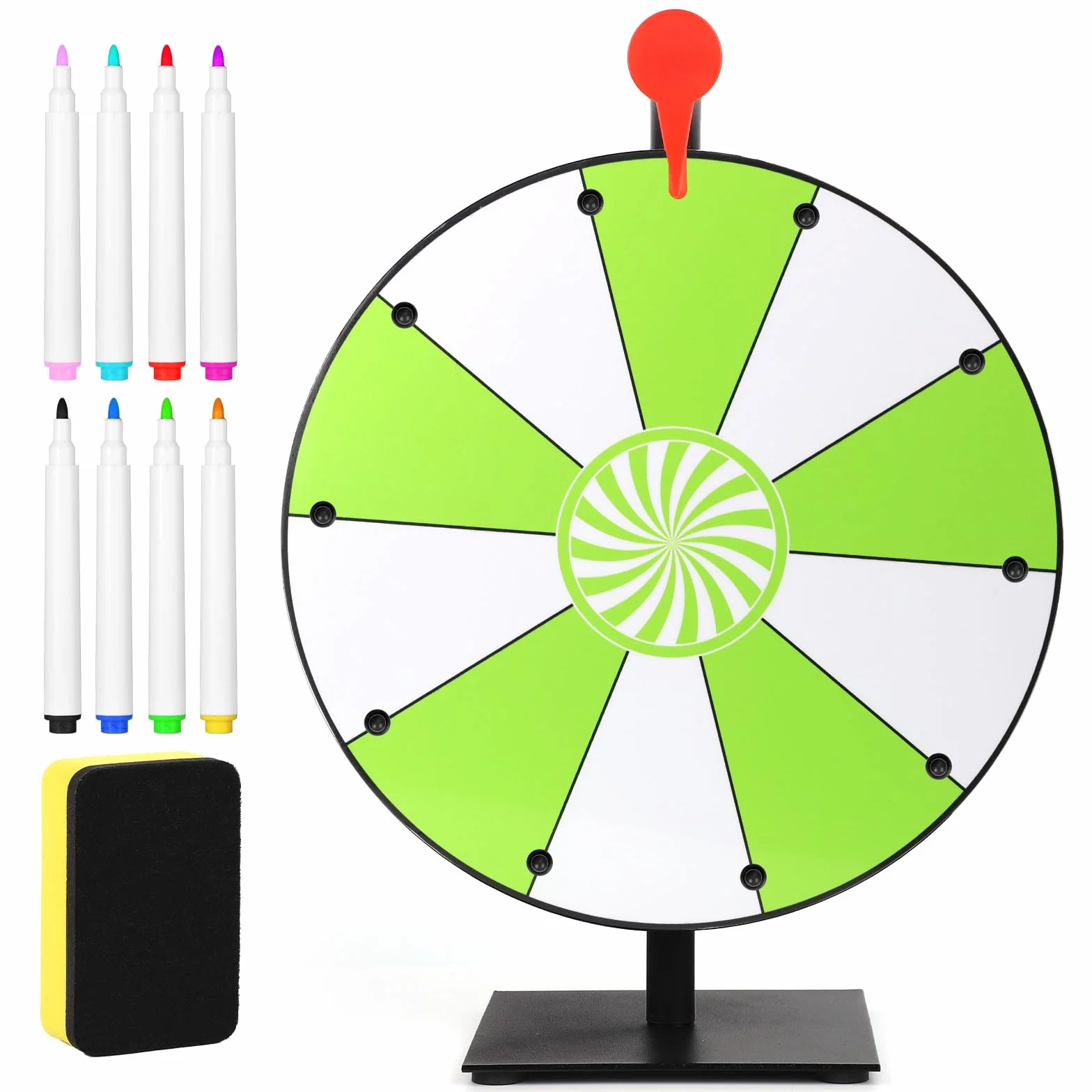 Obracające Się Koło z Nagrodami 30cm 10 Miejsc Spinner Wheel of Fortune z Podstawką Zielony