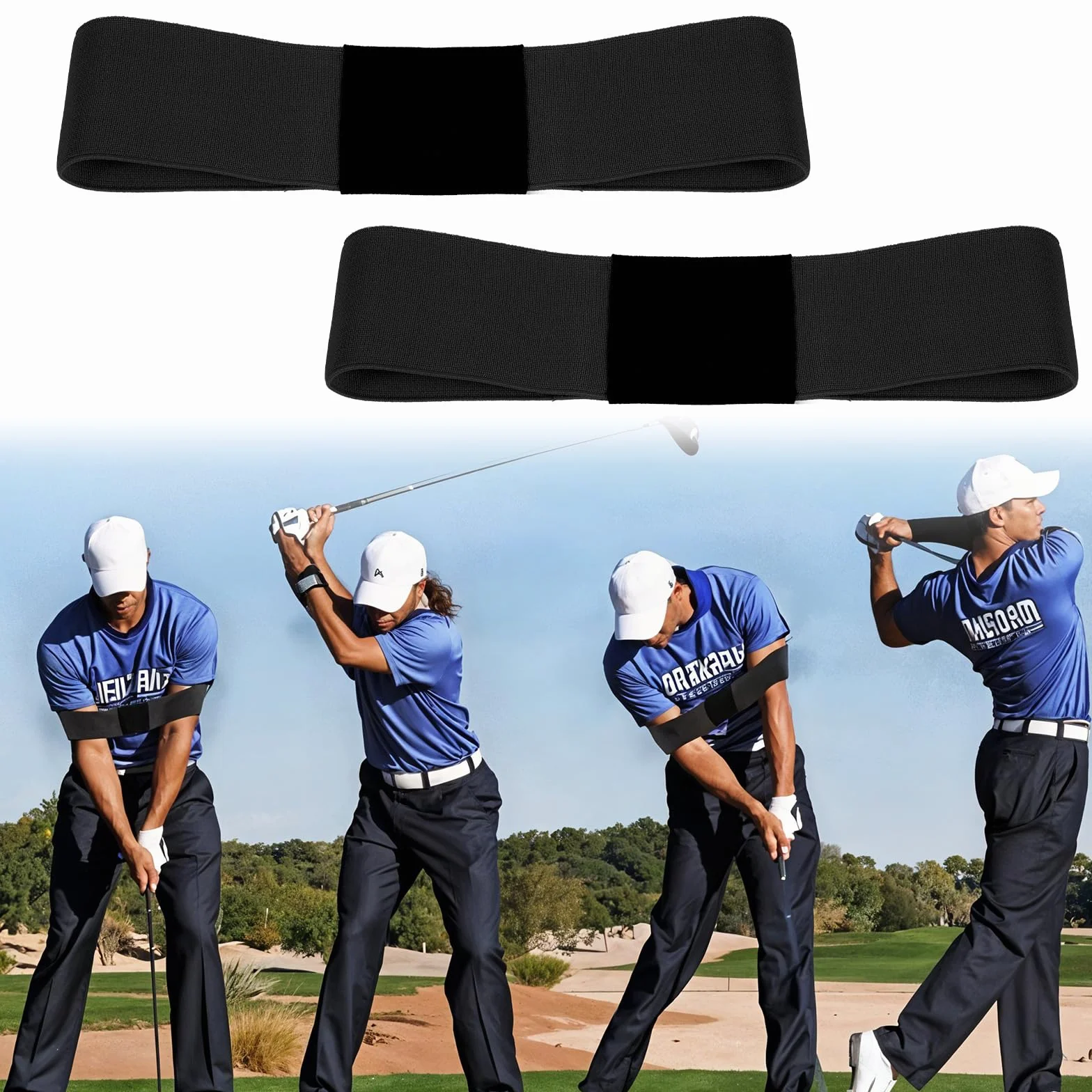 2-częściowy trener zamachu golfowego, opaska na nadgarstek korygująca zamach, pomoc w treningu zamachu golfowego, elastyczny pas korygujący ruch ramion golfisty dla początkujących