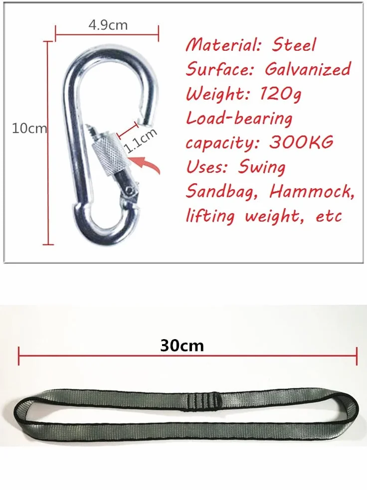 Heavy Duty pasek do worka bokserskiego, wieszak na torbę Heavy Bag Hanging Strap z haczykiem na karabińczyk do drążka gimnastycznego i drążka do podciągania