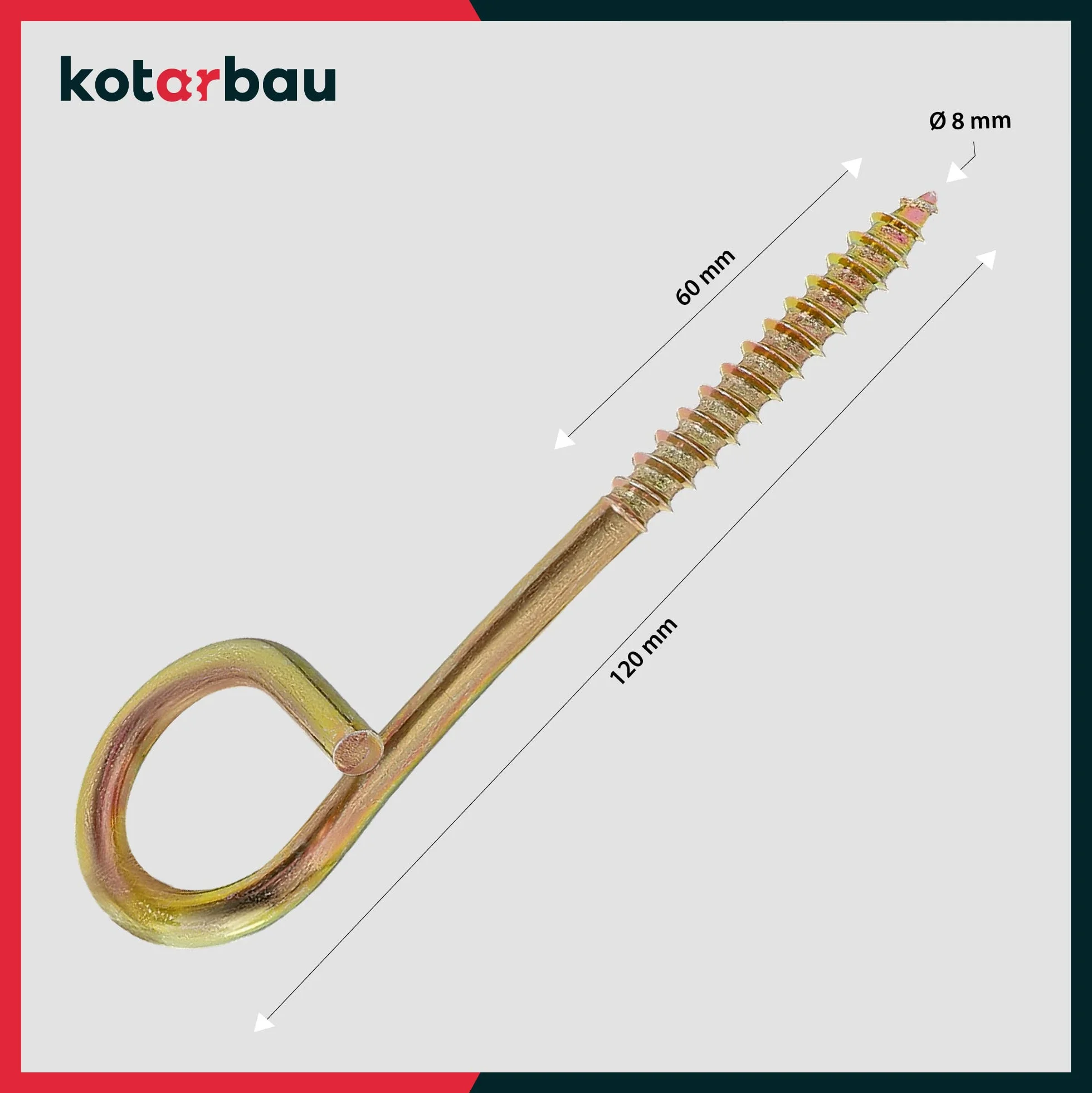 KOTARBAU® Zestaw 2 haczyków na huśtawkę M8, gwint drewniany, do belek huśtawkowych, haków sufitowych, do wiszących foteli, hamaków, wkręcanych haków na huśtawkę bezpieczeństwa, kolor żółty