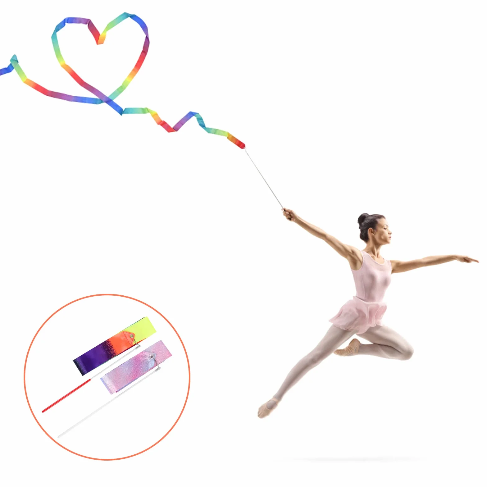 KINBOM 2 szt. Dance Ribbons, Wstazka Taneczna o Dlugosci 2 m Wstazka Gimnastyczna dla Dzieci Trening Pokaz Talentów Taniec Artystyczny, ze Wstazka
