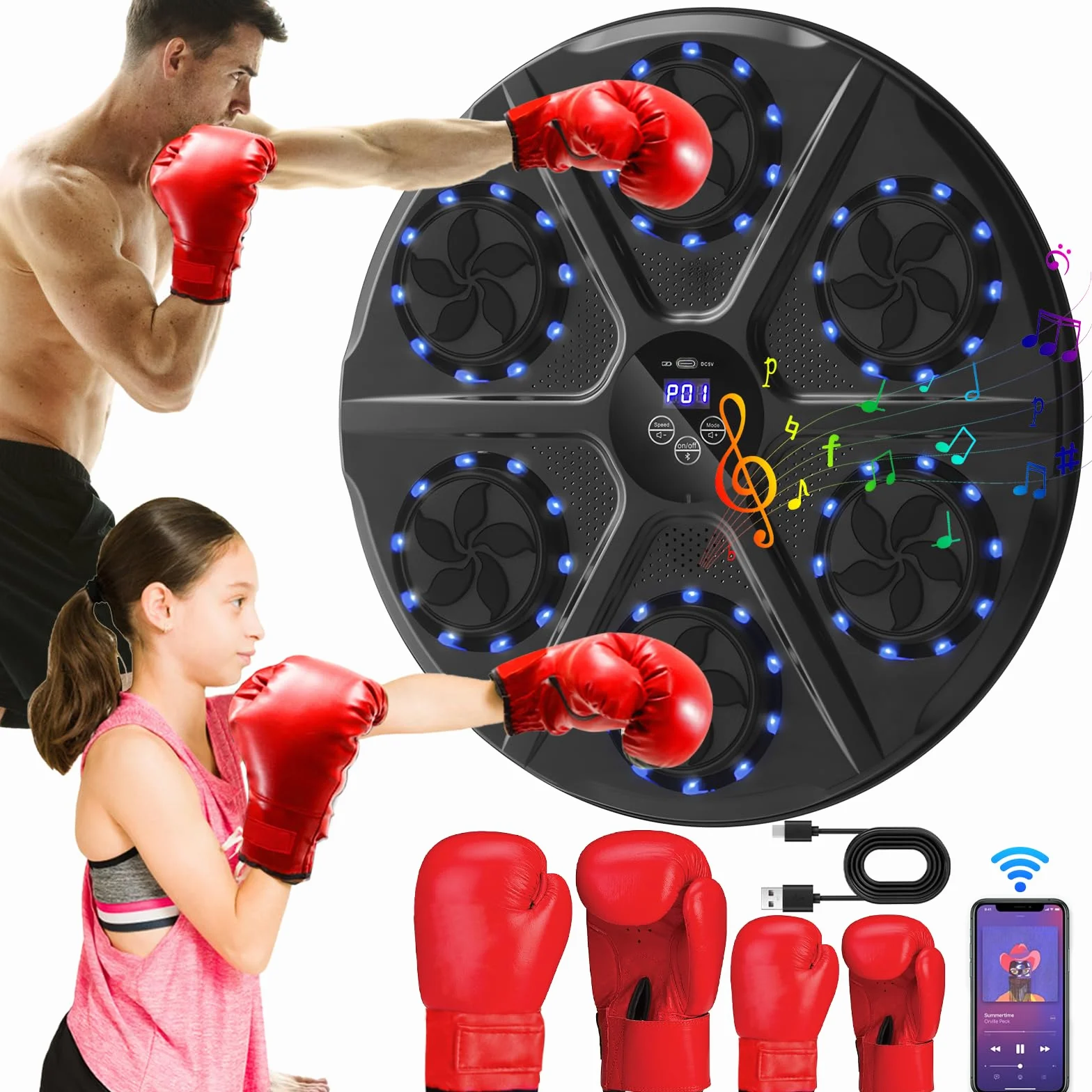Music Boxing Machine Smart Muzyczna maszyna bokserska na ścianę Bluetooth 9 funkcji 18 prędkości