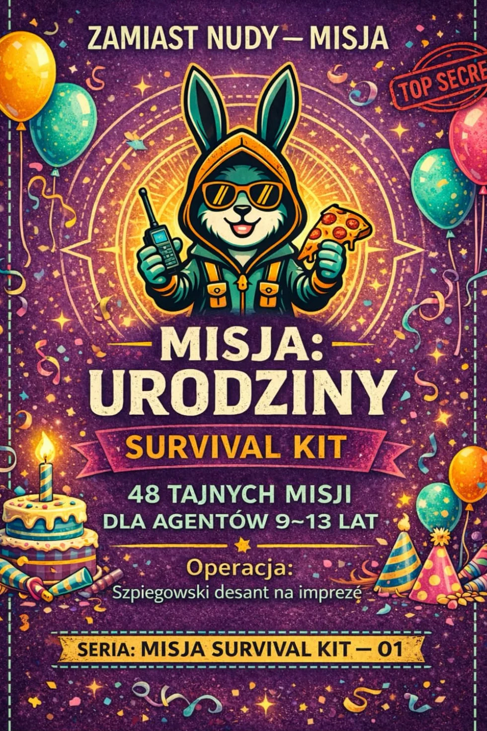Misja: Urodziny. Seria Survival Kit. 48 zadań szpiegowskich dla dzieci. Scenariusz gry terenowej i domowej dla agentów w wieku 7-13 lat.