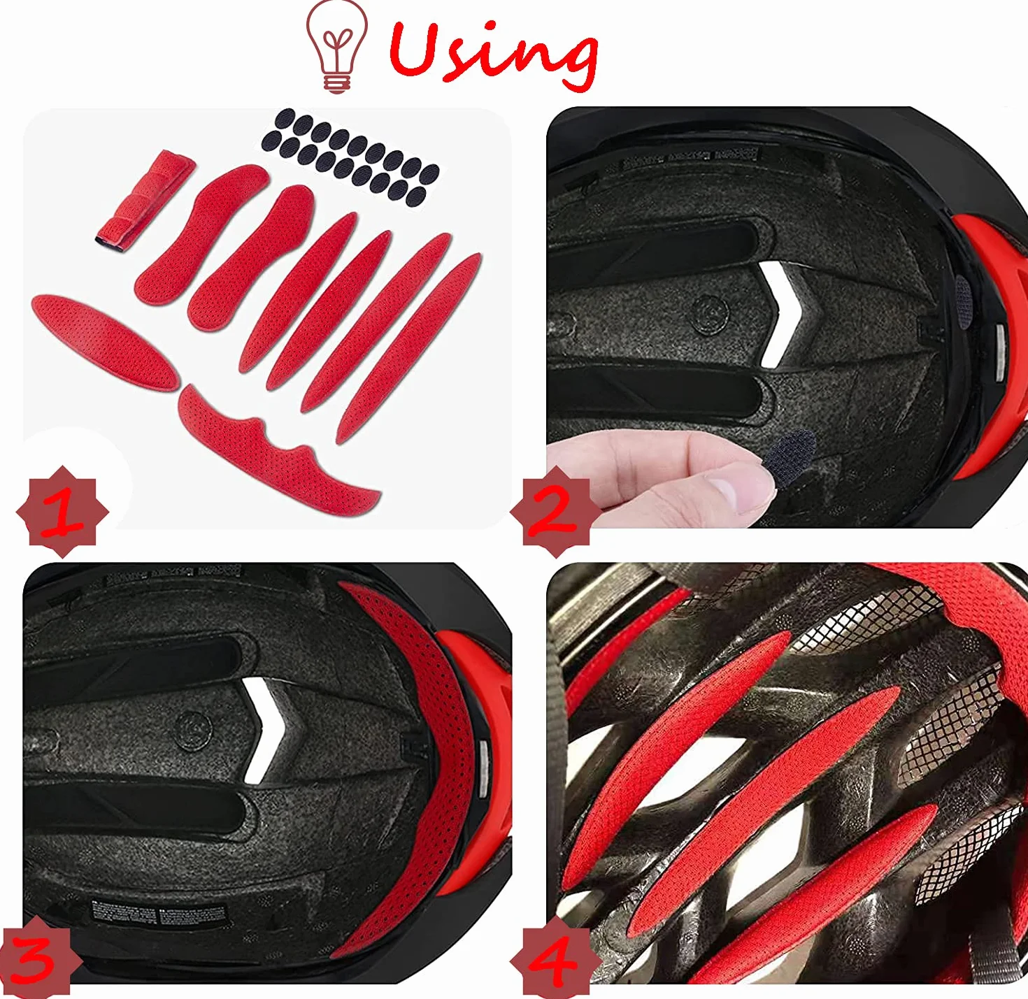 Zestaw 2 uniwersalnych podkładek na kask rowerowy czarny czerwony