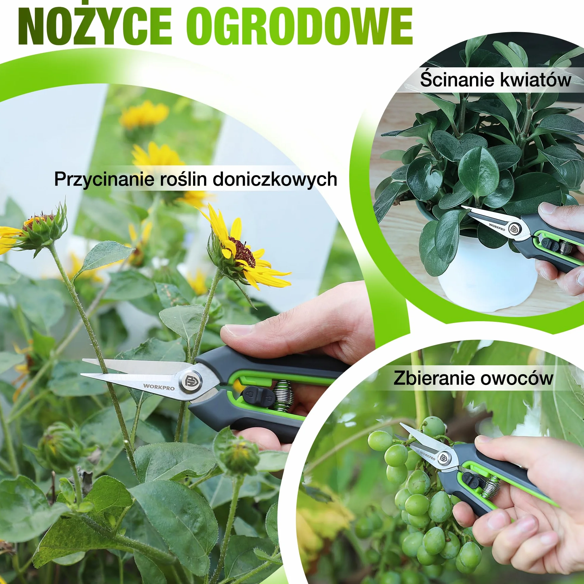 WORKPRO SK5 Bypass 2-Częściowy Zestaw Narzędzi Ogrodowych, Sekator 210 mm, Nożyce 160 mm Do Gałęzi, Kwiatów, Owoców, Roślin, Drzew i Róż