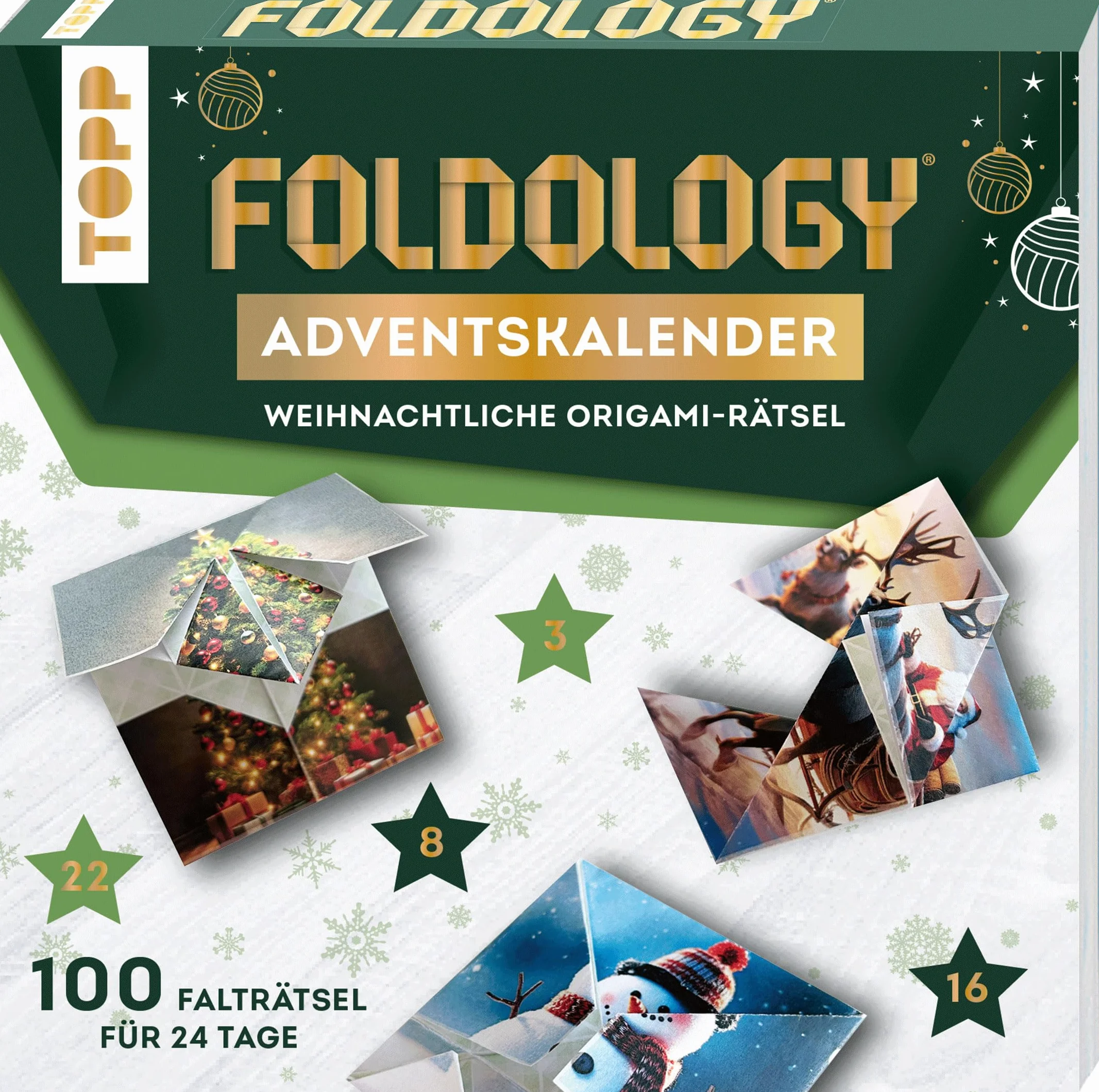 Foldology – Der Origami-Rätsel-Adventskalender: Mehrere einzigartige Falträtsel für jeden Tag im Advent. Der Adventskalender für helle Köpfe und geschickte Hände. Ideal für Jung und Alt