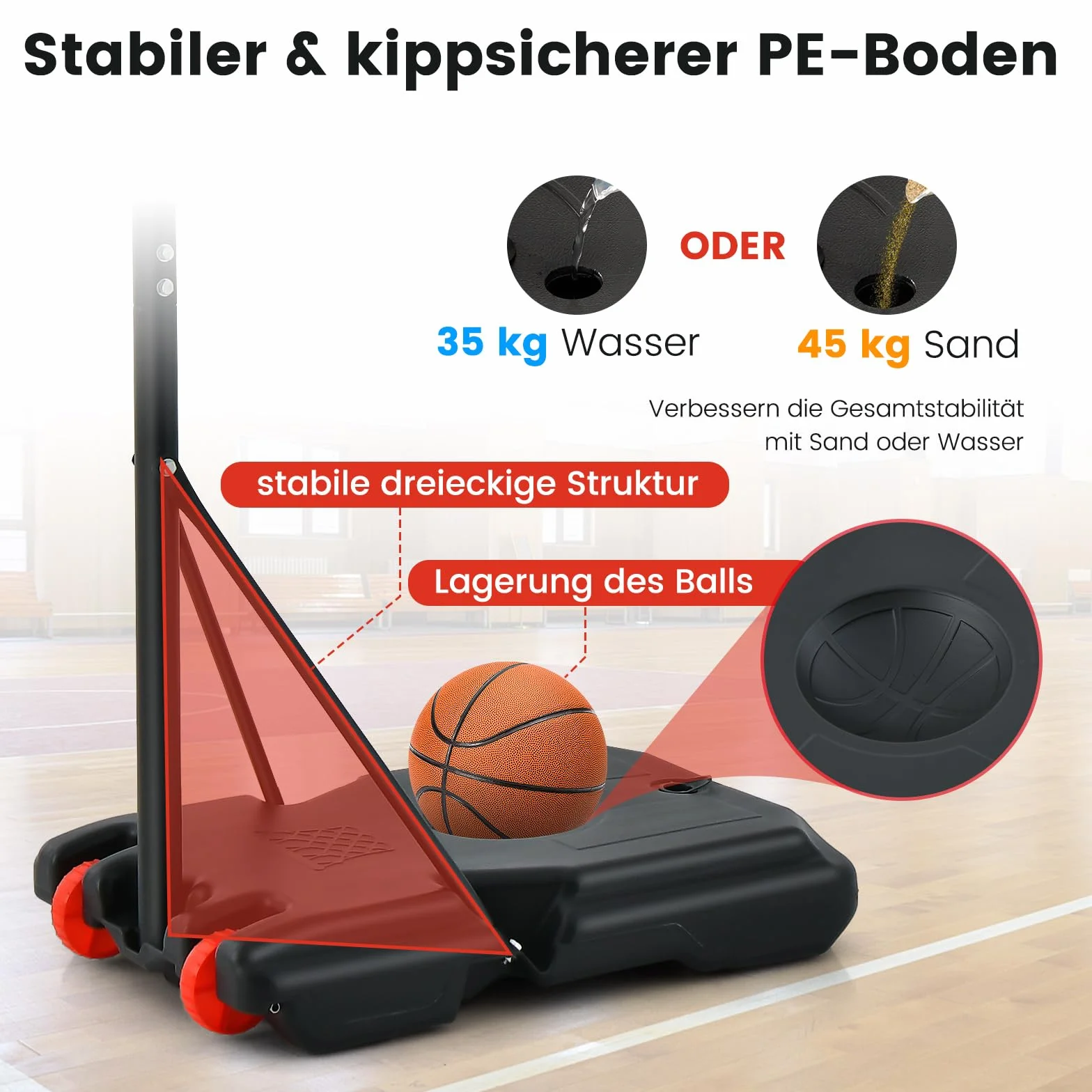 COSTWAY Kosz do koszykówki outdoorowy ze stojakiem, stojak do koszykówki 155-210 cm, z regulacją wysokości na kółkach, mobilny kosz z tylną ścianką PC i podstawą, zestaw do koszykówki dla dzieci i