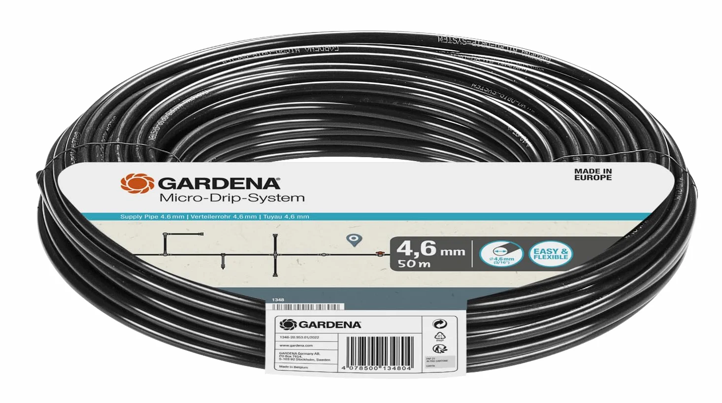 Gardena Micro-Drip system rura rozdzielcza: elastyczna rura doprowadzająca, 4,6 mm (3/16"), do montażu naziemnego i podziemnego, odporna na promieniowanie UV, 50 m (1348-20)