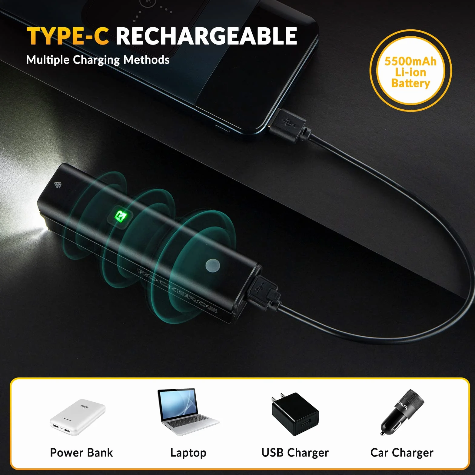 ROCKBROS Światło Przednie na Rower, Inteligentne, USB Ładowane, Mocna Jasność, Wodoodporna IPX6, Trwałe, 5 Trybów Oświetlenia, na Rowerze Górskim i Szosowym, 1500 Lumenów, Uniwersalne