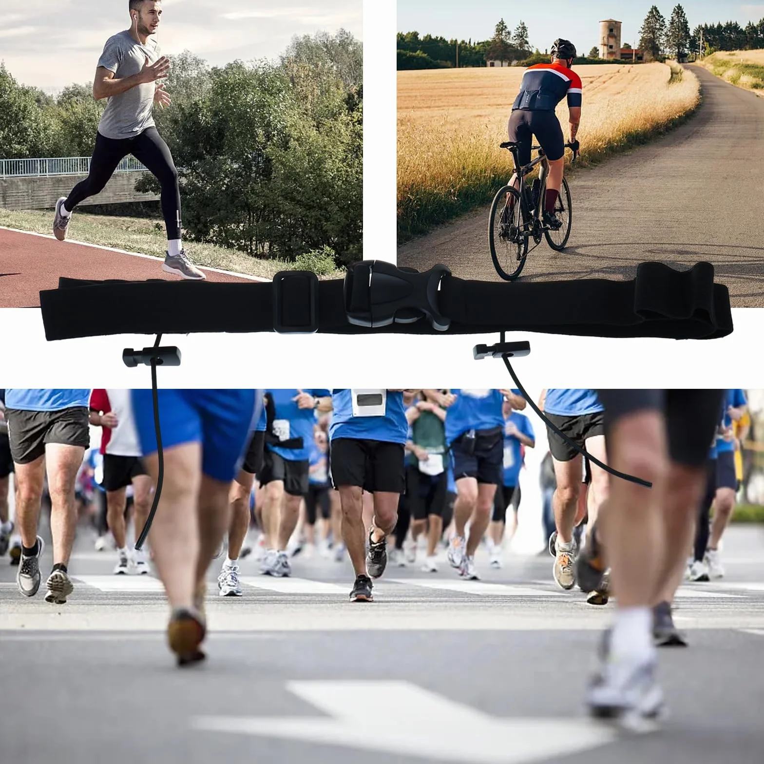 Triathlon Taśma z Numerem Startowym, Pasek do Biegania Regulowany, Czarny, 85 x