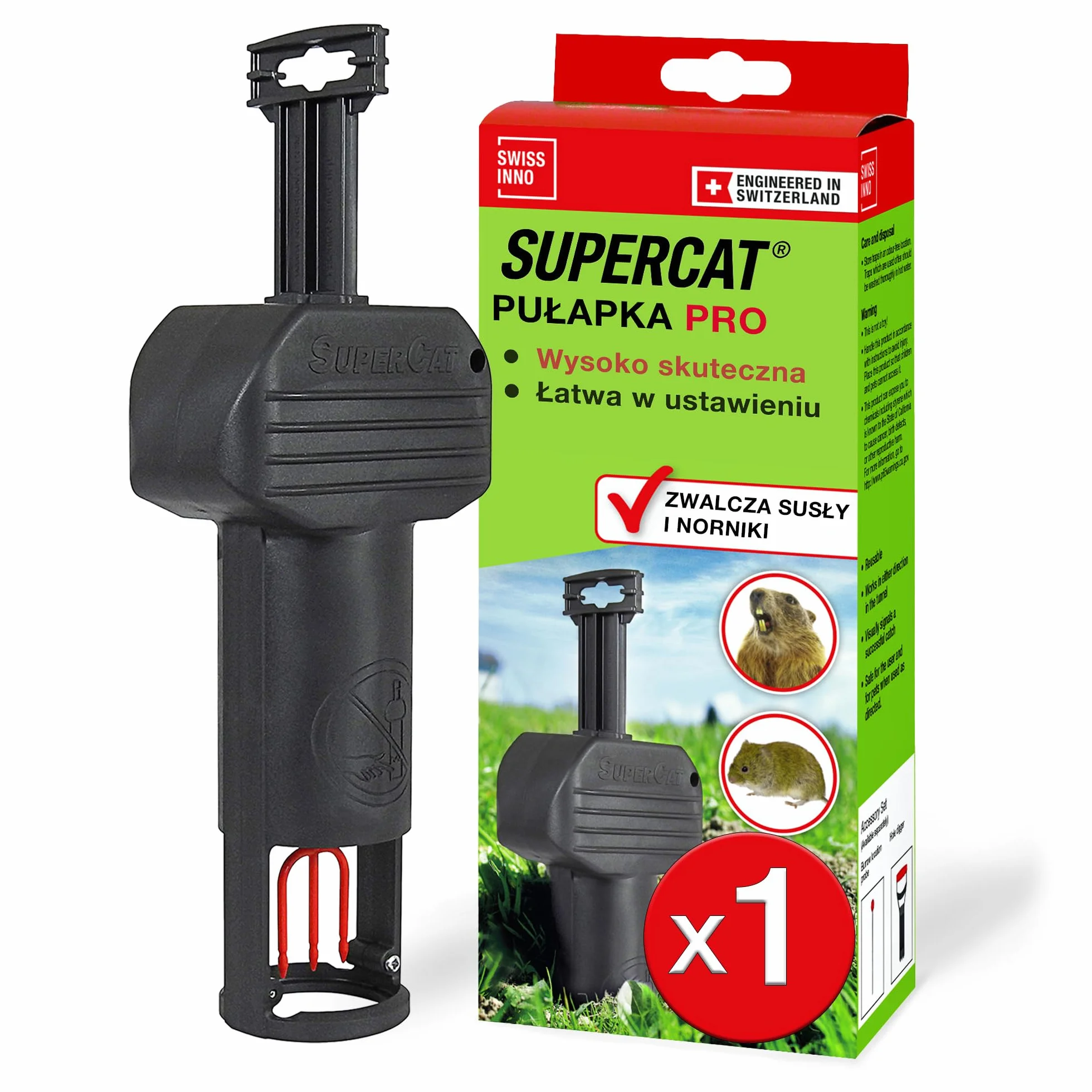 SWISSINNO Pułapka na Nornice PRO SuperCat – Tunelowa Pułapka Zatrzaskowa na Nornice, Czuły Mechanizm Spustowy, Łatwa Instalacja, Wielokrotnego Użytku, do Ogrodu i Trawnika – 1 Sztuka
