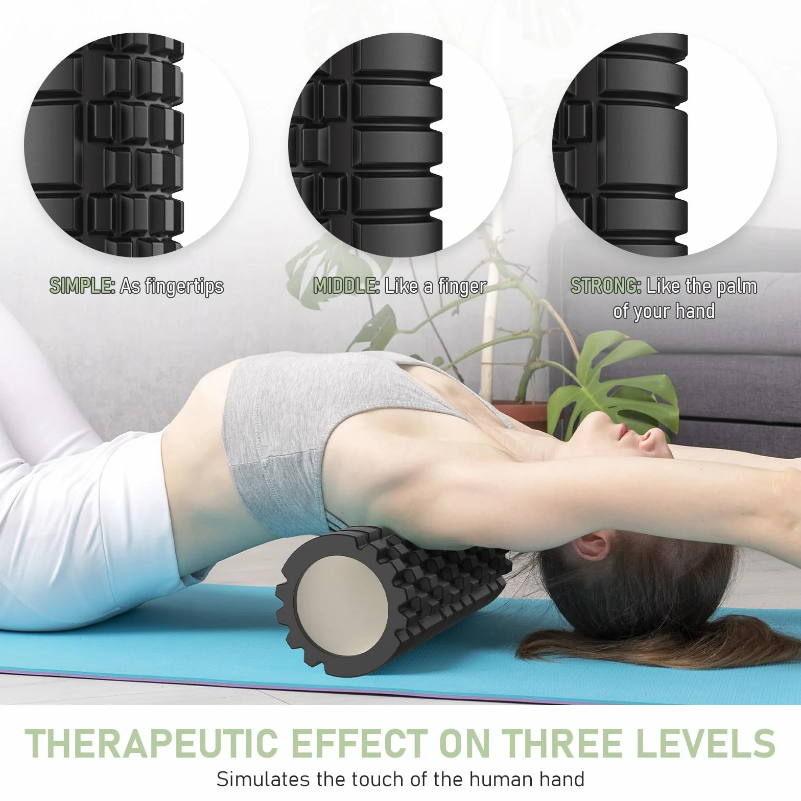 Rolka do Masażu Powięziowego, Rolka Fitness z Strukturą 3D do Masażu Kręgosłupa i Całego Ciała, Rolka z Pianki, 33 x 14 cm, do fitnessu, Jogi, Pilatesu i Innych Rodzajów Treningu, Czarna