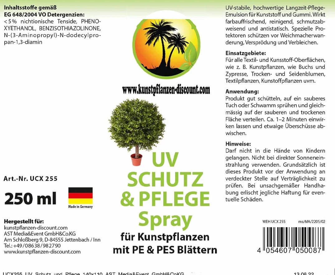bambus-discount.com Spray z ochroną UV 250ml Emulsja do pielęgnacji sztucznych roślin z tworzywem PE i liśćmi PES