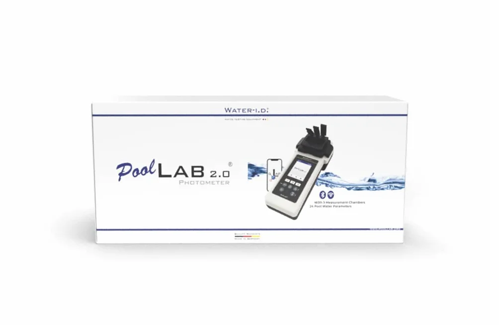 Water-ID PoolLab 2.0 elektroniczny tester wody z Bluetooth i WiFi – profesjonalna analiza wody do basenu i spa – tester basenowy z 3 równoległymi komorami pomiarowymi – 24 wartości wody w basenie – z 70 tabletkami testowymi