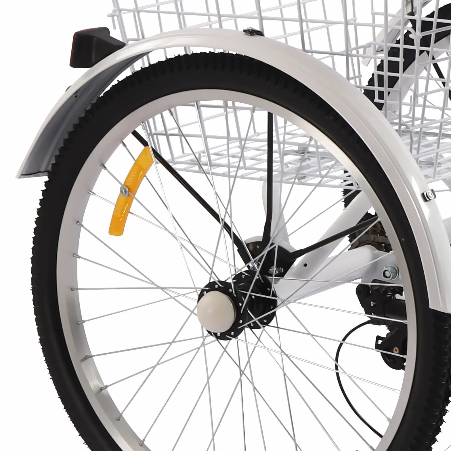 Rower trójkołowy dla dorosłych 24″ składany 7 biegów LED kosz