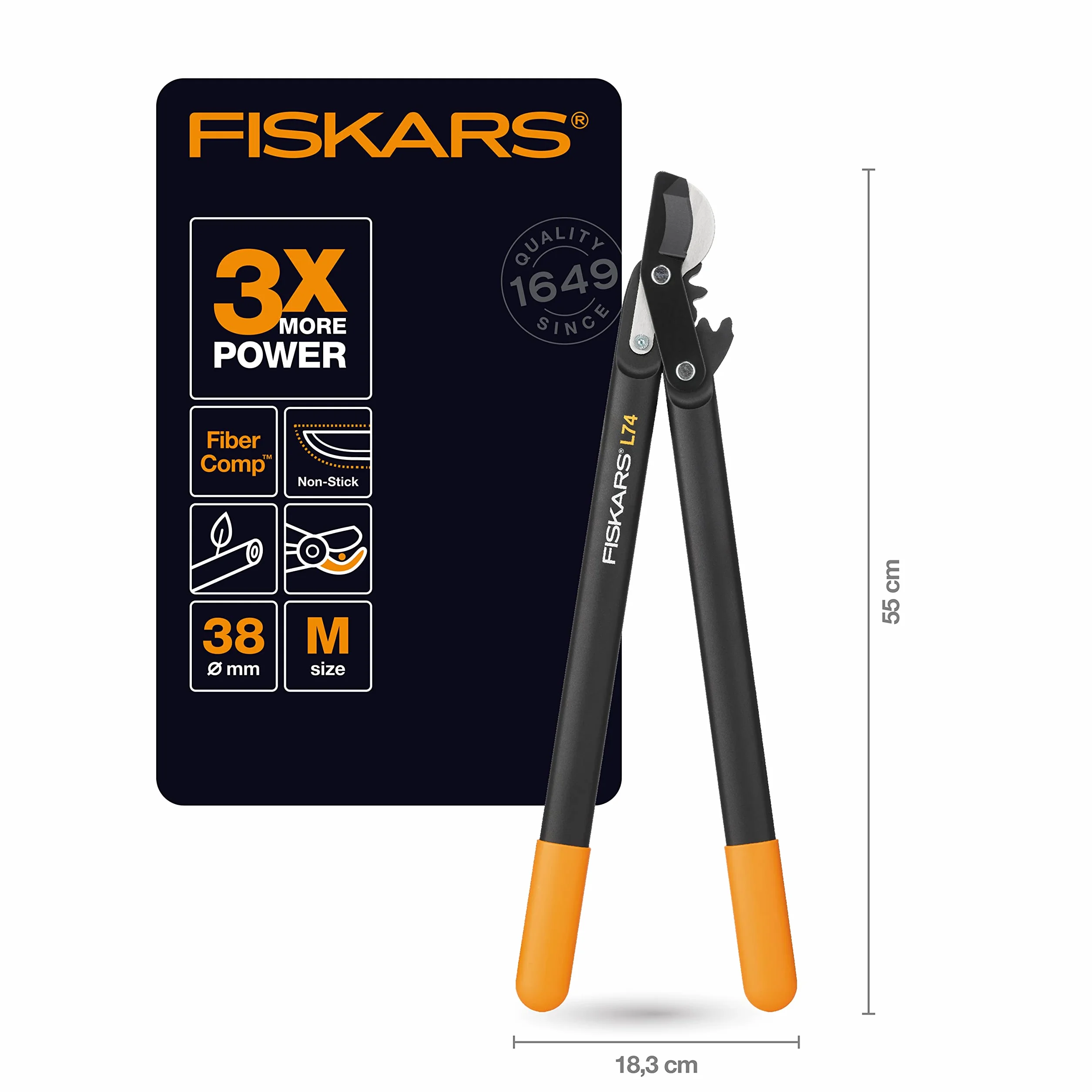 Fiskars Powergear Sekator, Czarny, L74 (Średnica gałęzi Ø 3,8 cm)