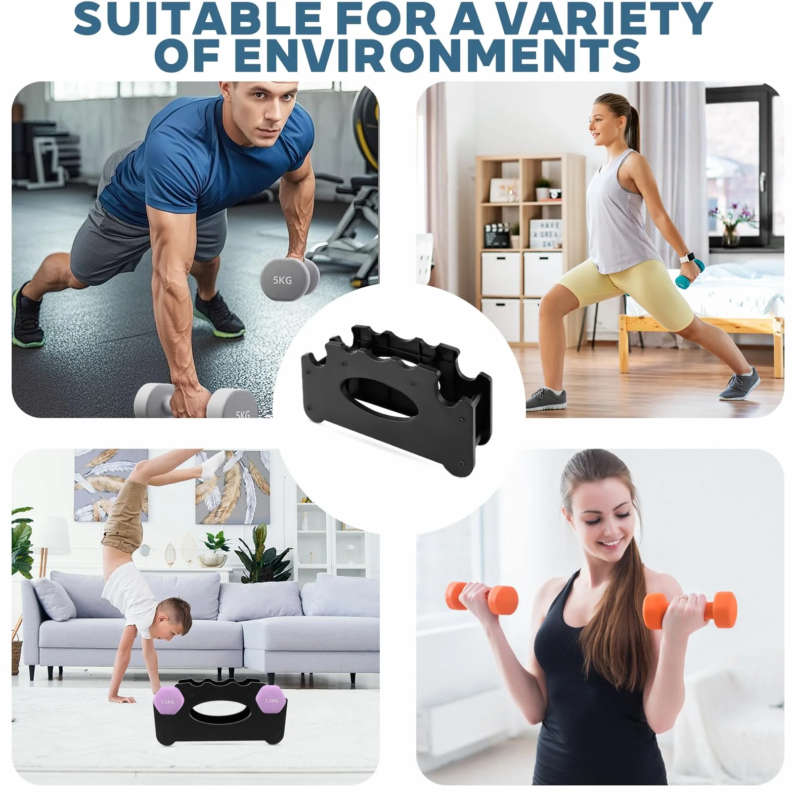 Stojak na krótkie hantle, kompaktowy stojak na długie hantle, stojak na ciężarki do przechowywania 4 małych hantli, nadaje się do domowego studia fitness, dwupoziomowy, czarny