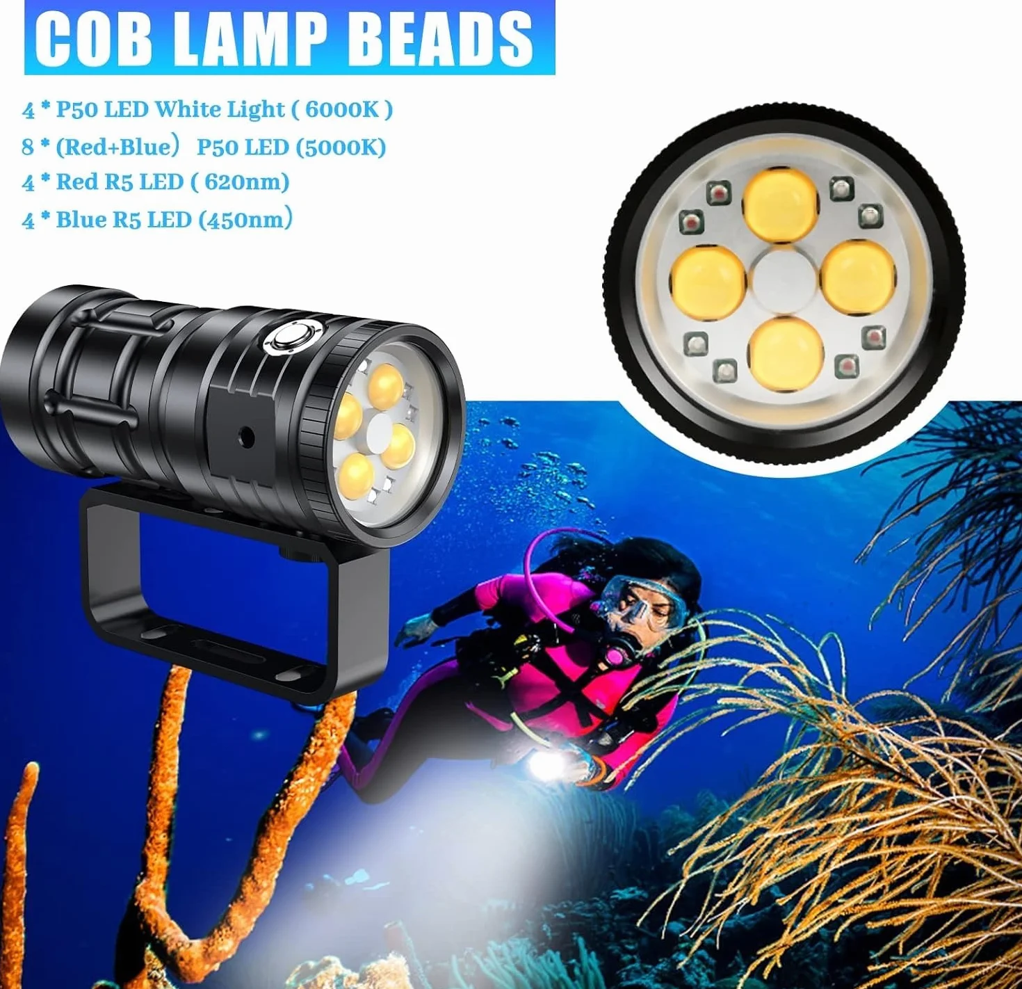 Dive Light do fotografii podwodnej 3300 lumenów 100 m wodoodporna lampa wideo z lampą do nurkowania typu C