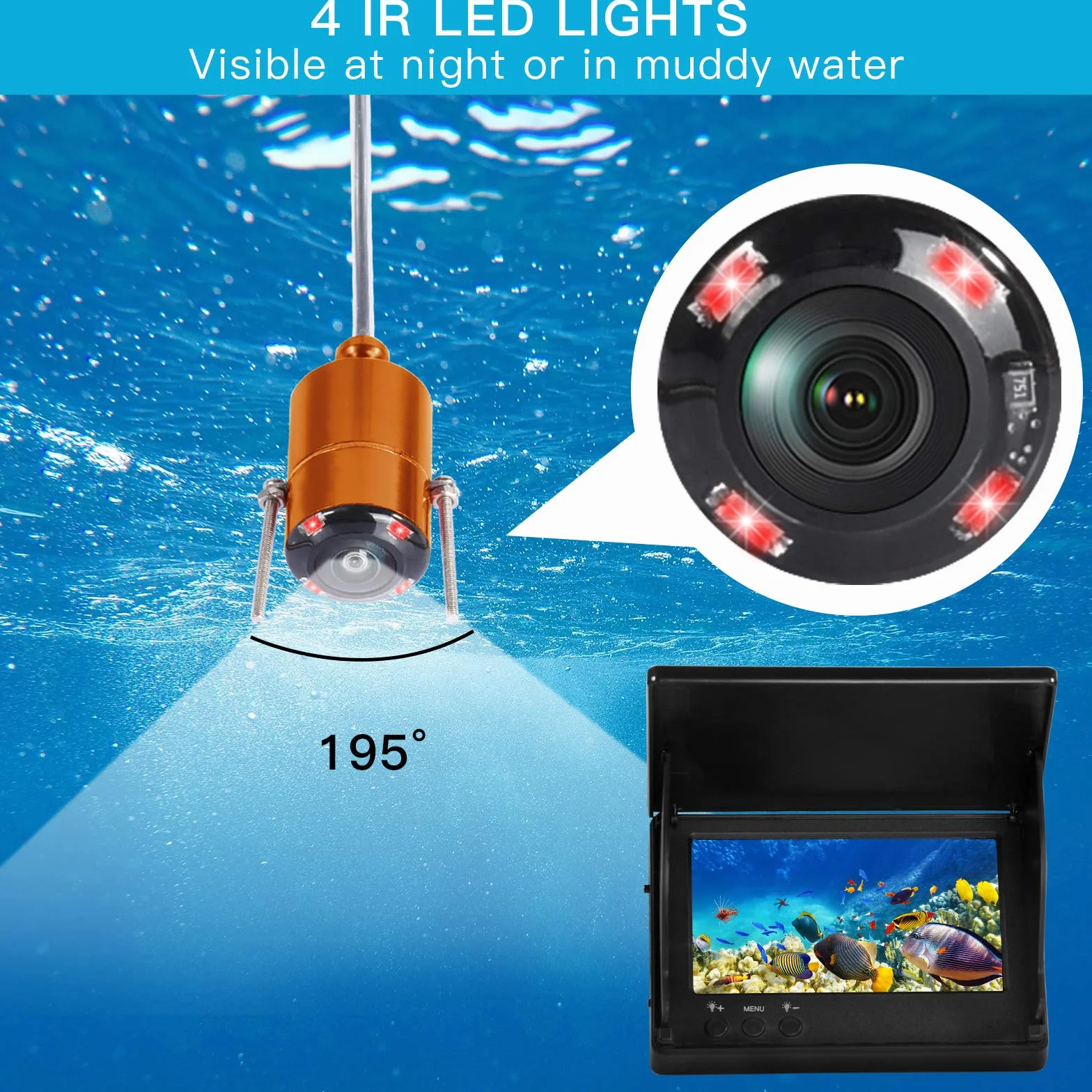 Fish Finder kamera wędkarska z wyświetlaczem IPS 4,3" do wędkarstwa podwodnego