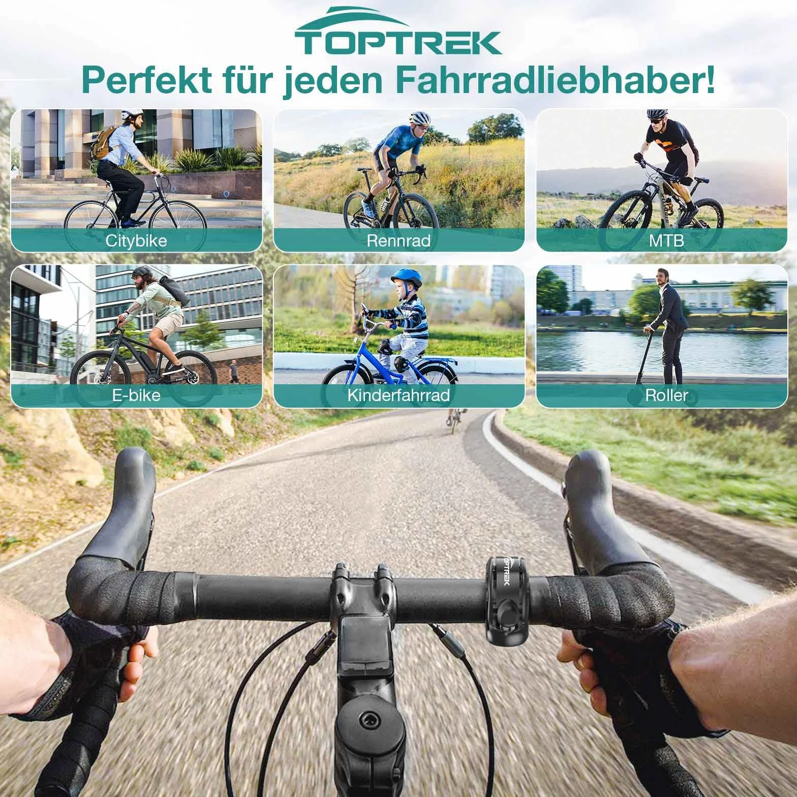 toptrek Dzwonek rowerowy 110 dB ze stopu aluminium 22,2-31,8 mm do MTB e-bike