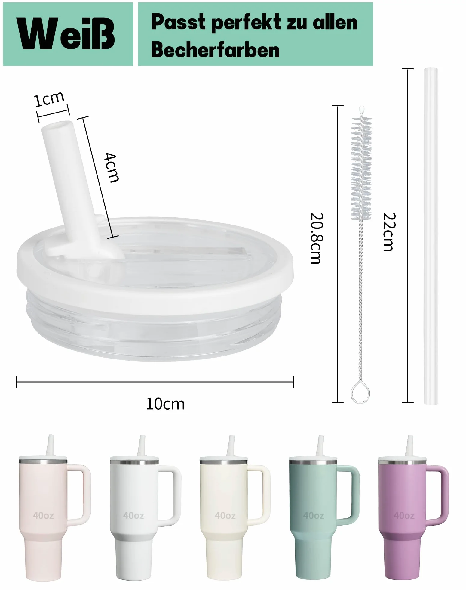 NETONDA Pokrywa szczelna do Stanley Quencher H2.0 Flowstate Tumbler 1,2 l, biała, 2 sztuki, szczelna pokrywka do kubka Stanley Cup 40 oz