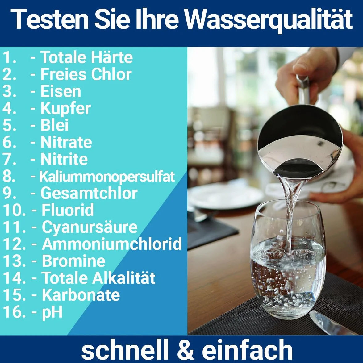30 x 16 w 1 paski testowe do wody pitnej | Tester wody do analizy 16 parametrów | Idealny do wody pitnej, basenu, spa i akwarium | testuje twardość wody, ołów, żelazo, miedź i wiele innych.