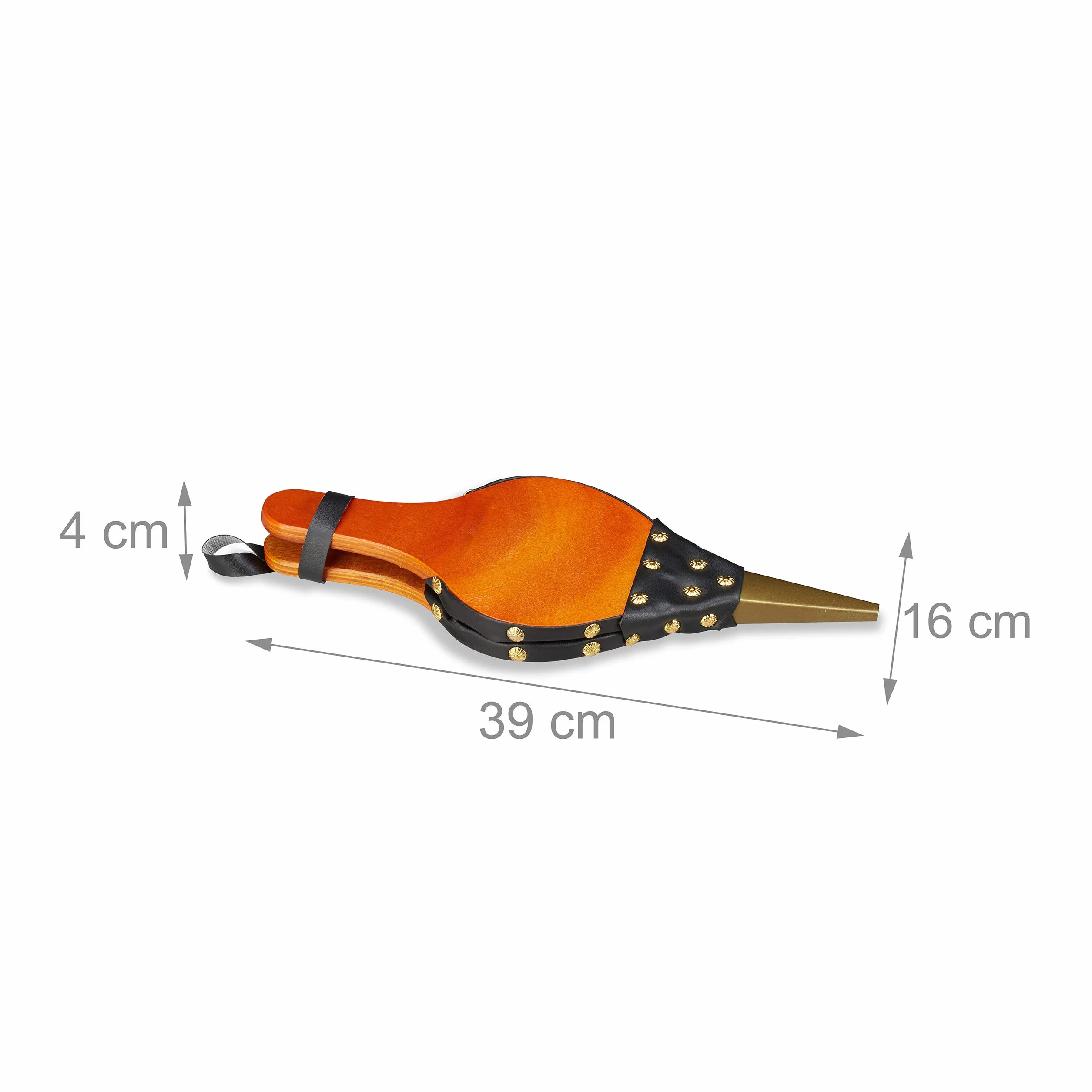 Relaxdays Mieszek do grilla i kominka, rustykalny miech, złote ozdobne gwoździe, dmuchawa powietrza, długość 39 cm, brązowy/czarny