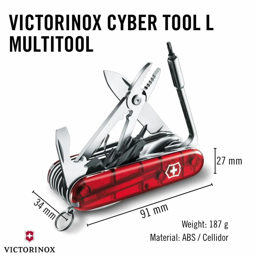 Victorinox nóż kieszonkowy Cyber Tool L (39 funkcji, pilnik metalowy, klucz do bitów, długopis, szczypce), czerwony