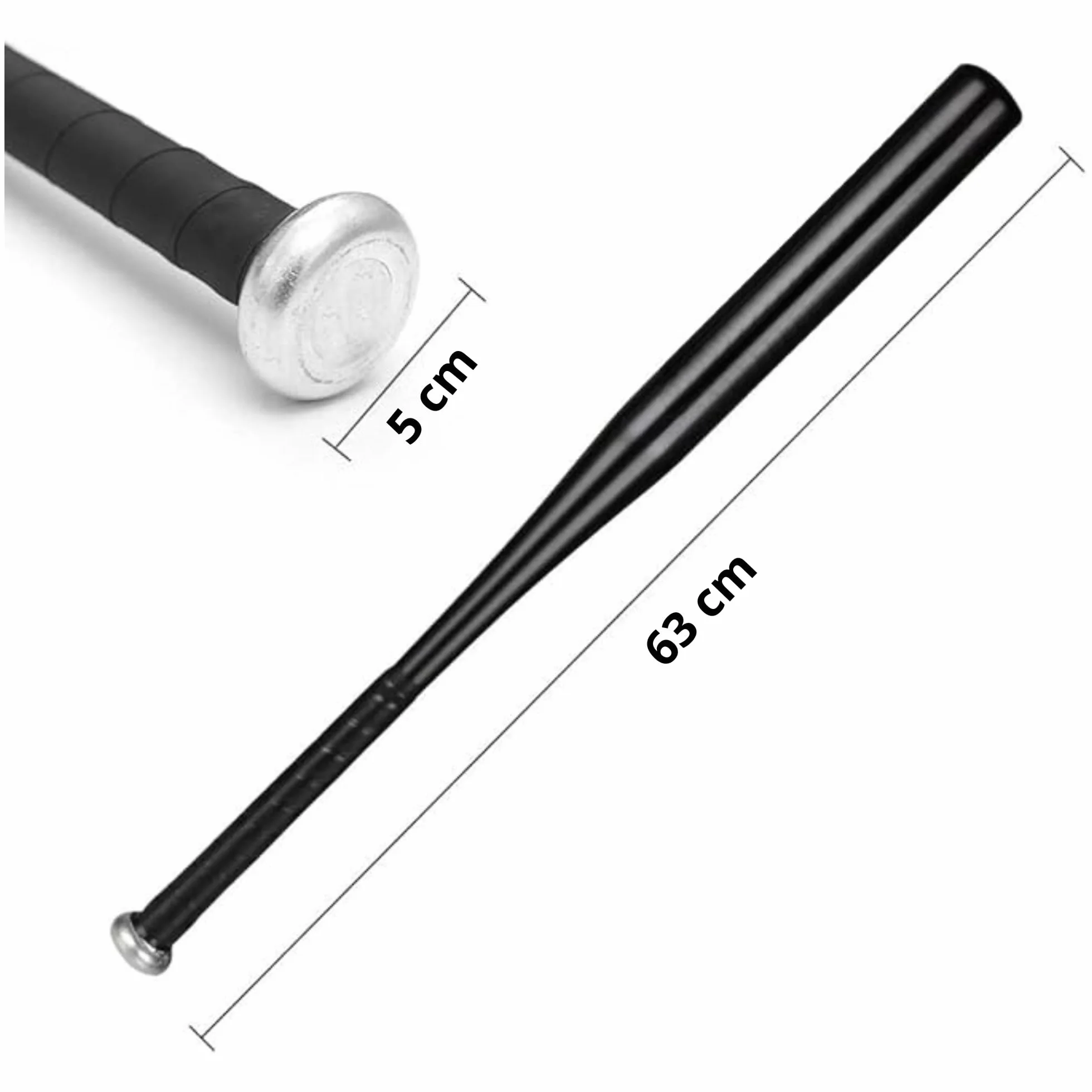 Stalowy kij baseballowy 63,5 cm wzmocniony super wytrzymały, waga 1 kg, czarny lub srebrny kolor z uchwytem (metal, 63,5 cm)