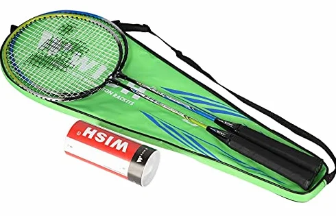 WISH Badminton Zestaw dla 2 graczy, 2 rakiety i 3 koła zamachowe