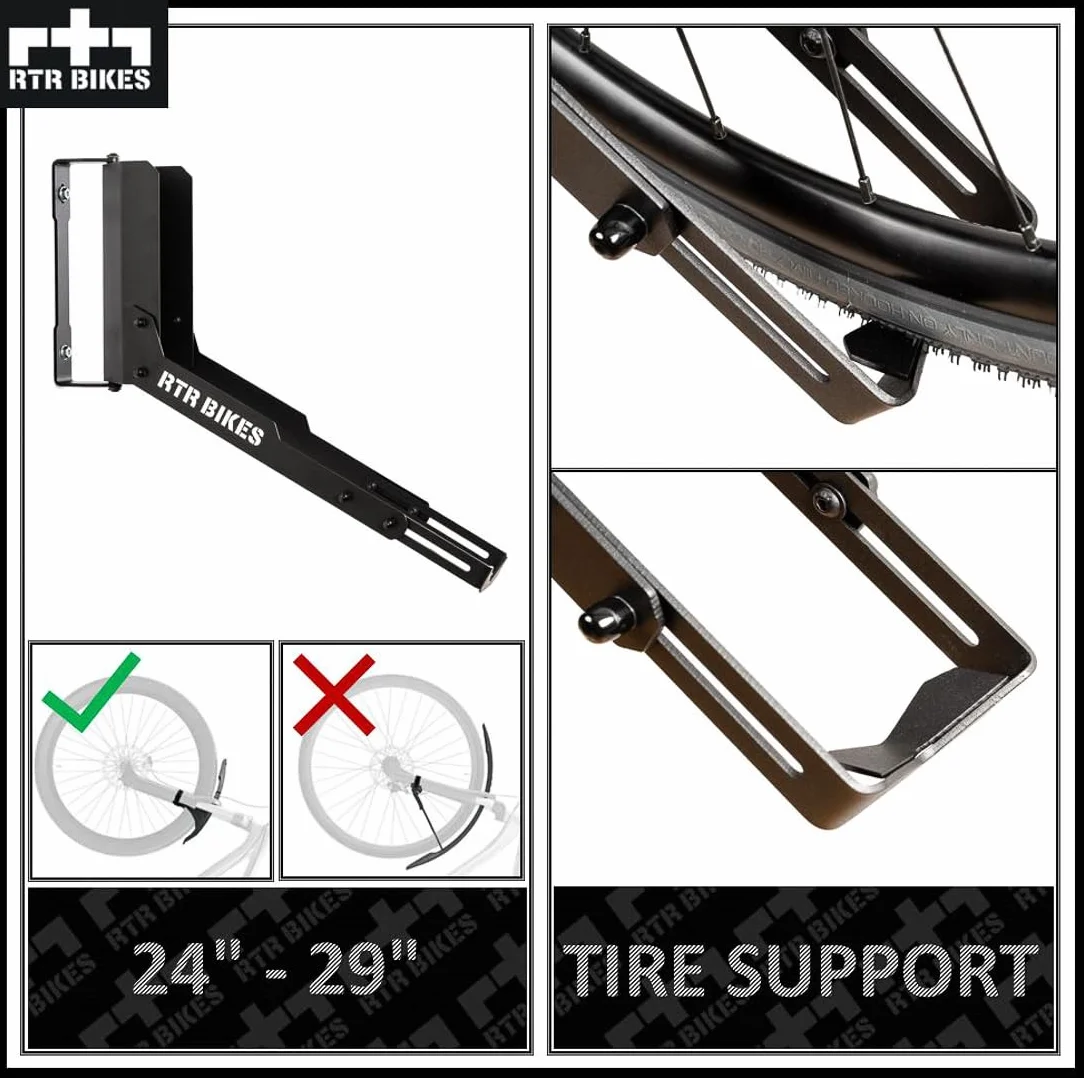 RTR BIKES Kranked Twist Obrotowy Wieszak Rowerowy na Ścianę – Uchwyt 180° – Do E-Bike i MTB do 30kg – Koła 24-29" i Opony 3,5" – Oszczędność Miejsca – Made in Poland