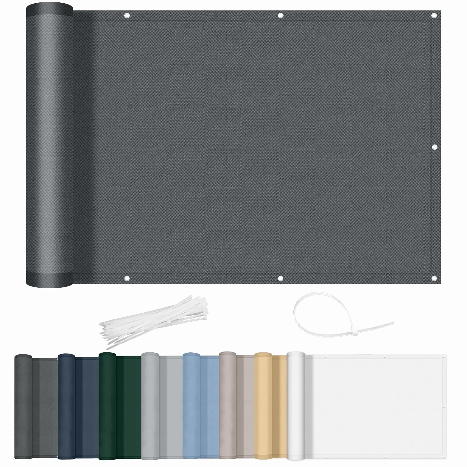 AXT SHADE Osłona Balkonowa 90x200cm Ochrona przed Wiatrem Nieprzejrzysta osłona Balkonu PES 170g/m² Ochrona przed Wiatrem i Promieniowaniem UV z oczkami i opaskami Kablowymi-Antracyt